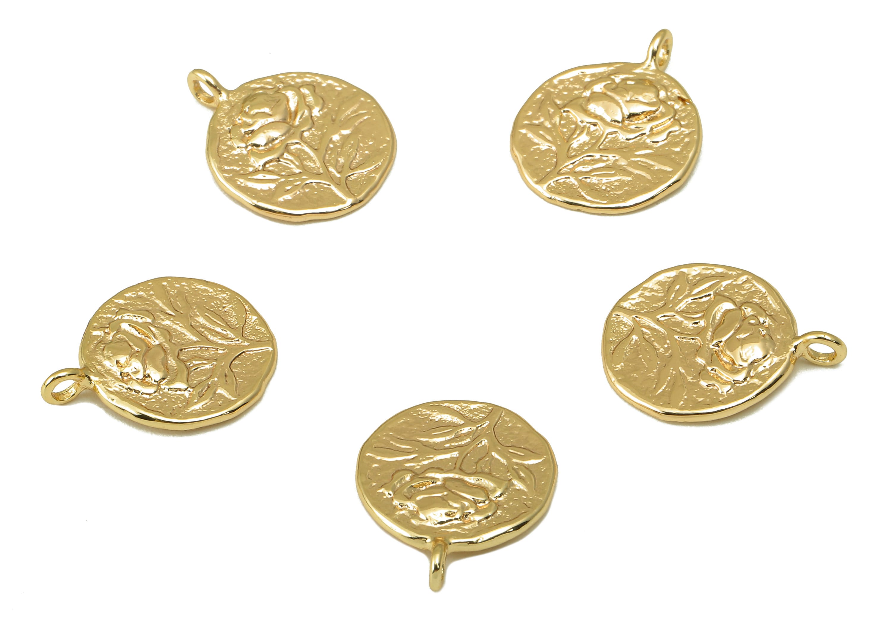 Brass Round Flower Pendant-Brass Flower Charm- Round Nacklace-Round Flower Nacklace- Jewelry Supplies-15.28x 13.88 x 2.44mm-RGP6135 - DOMEDBAZAAR
