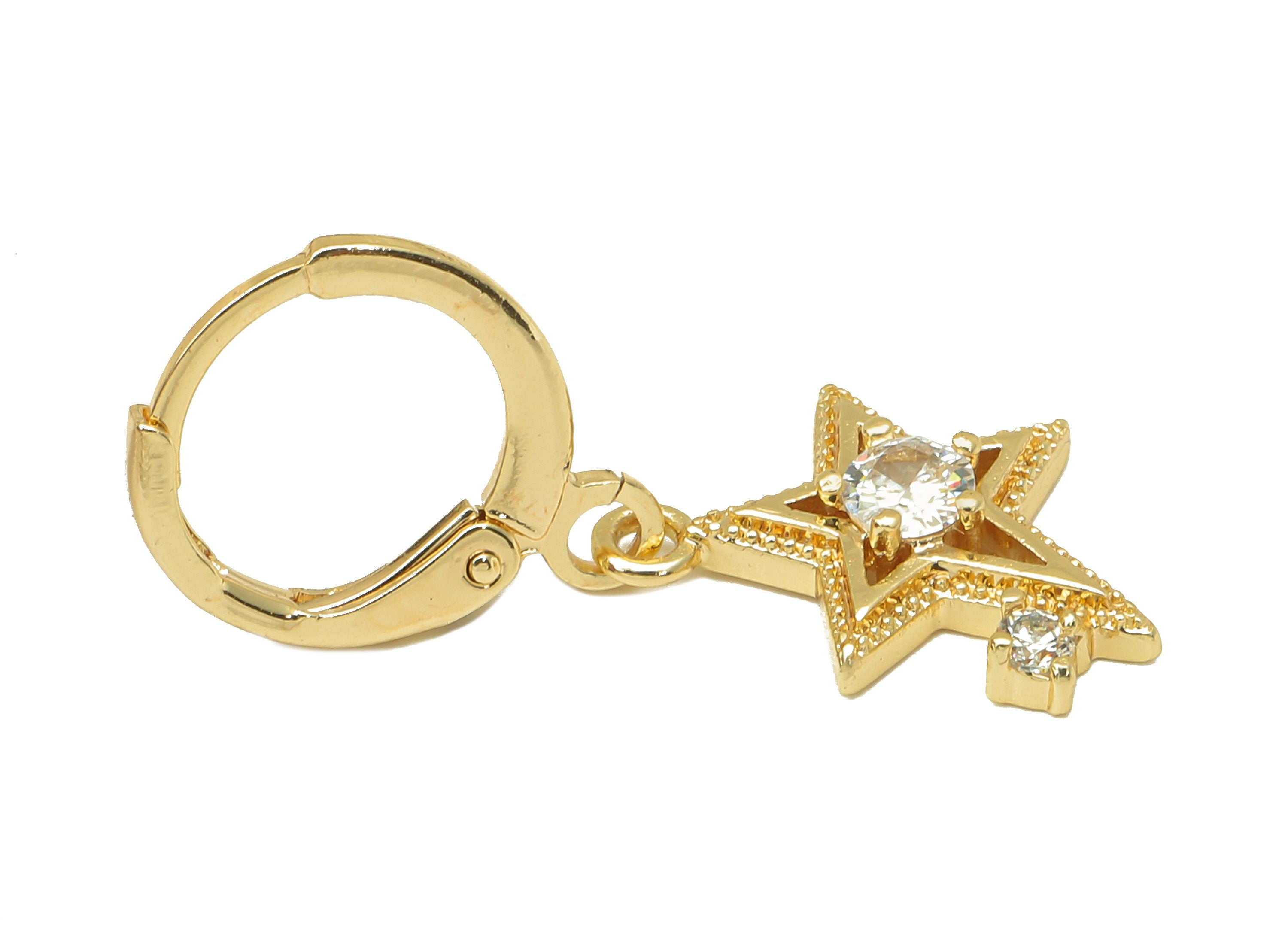 Brass Clasp Star Earring - Solitaire Huggie Hoop-Cubic Zirconia Clasp Earring-Huggie Hoop-18K Real Gold Plating-27.7x11.4x 3.2mm-RGP6003 - DOMEDBAZAAR