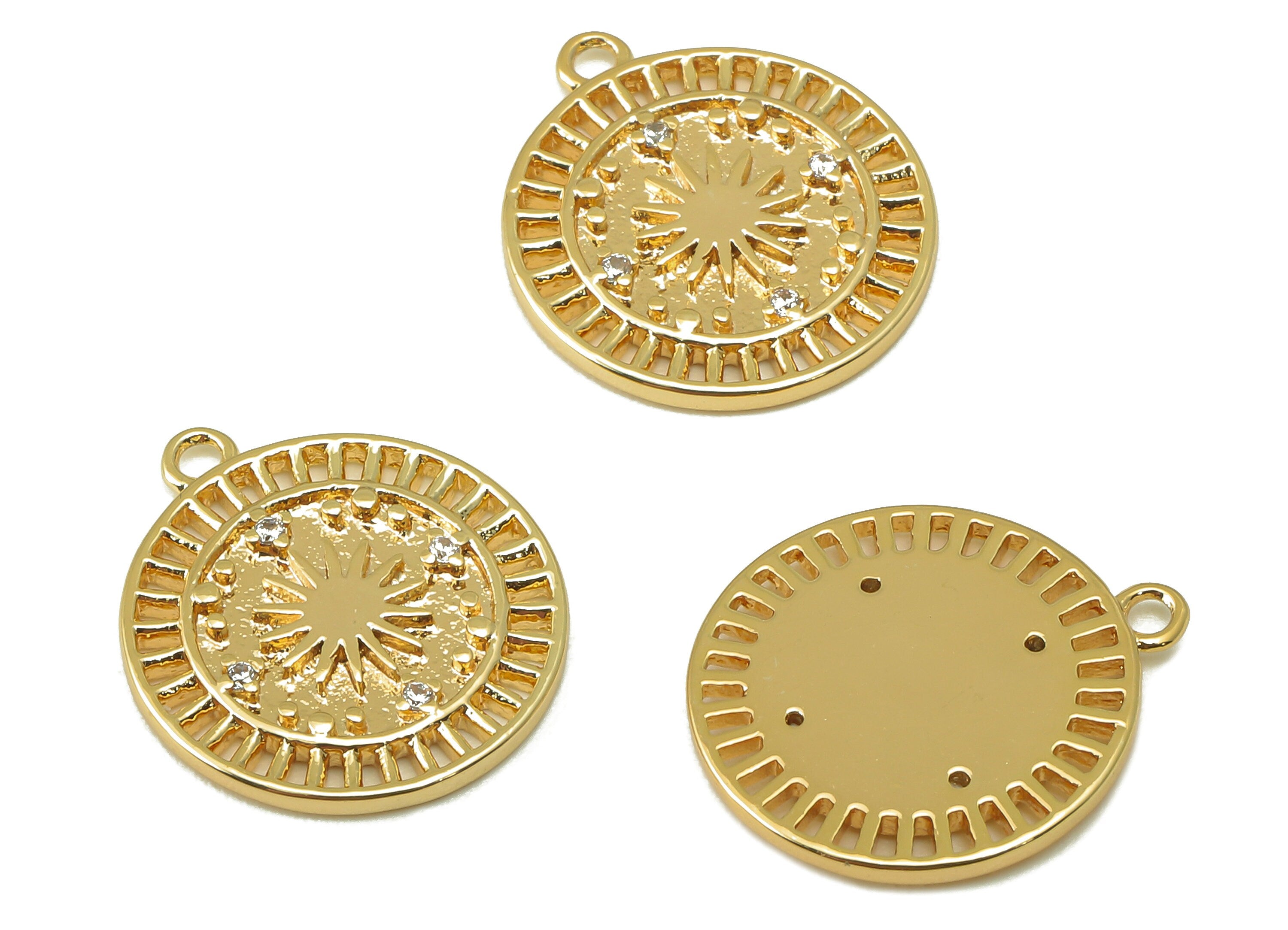Brass Round Sun Pendant-Brass Zircon Charm- Round Nacklace-Round Sun Nacklace- Jewelry Supplies-16.42x 14.18x 1.44mm-RGP6143 - DOMEDBAZAAR