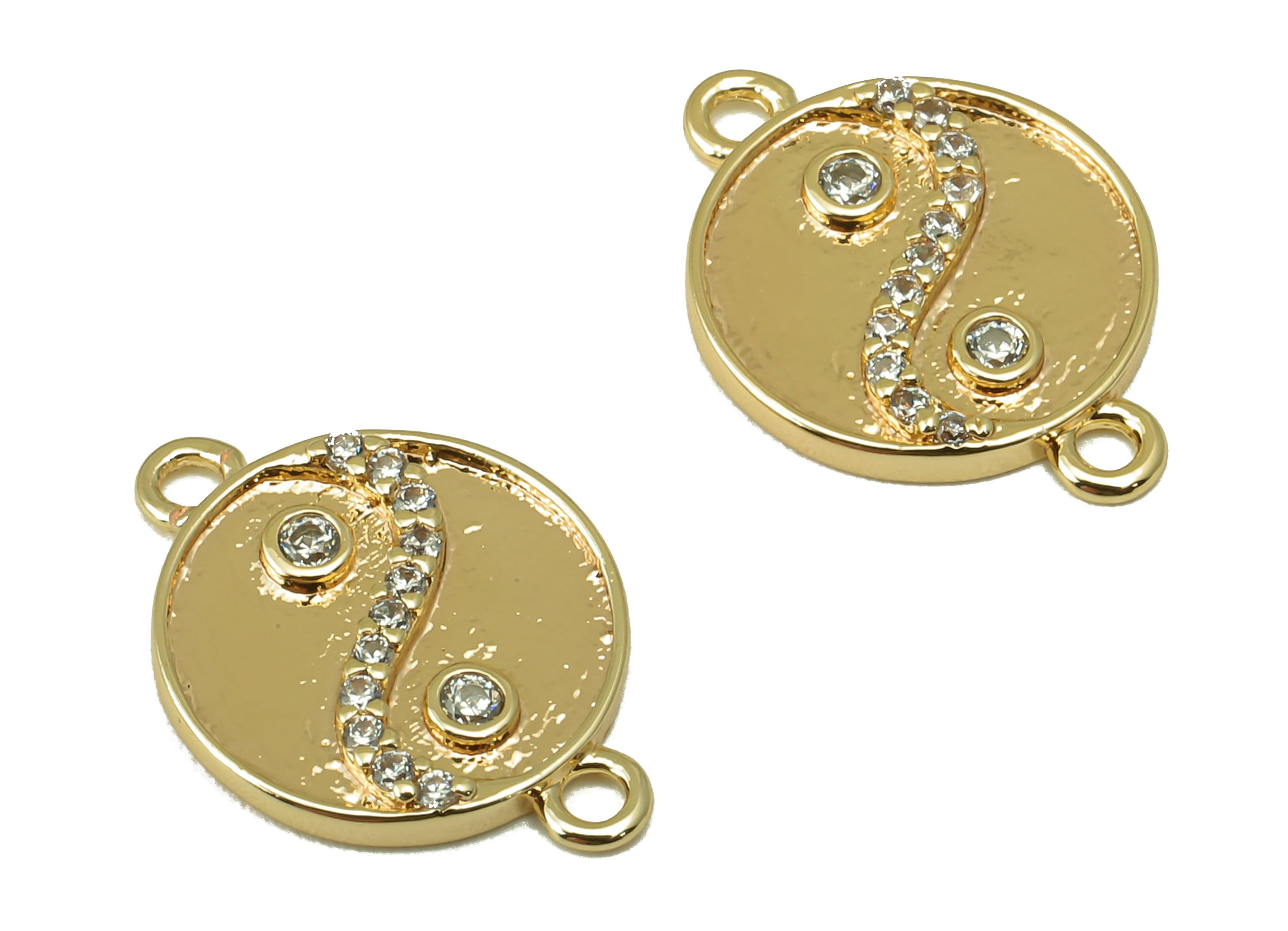 Brass Round Zircon Earrings-Brass Zircon Charm-Necklace Connector-Dot Necklace-Jewelry Supplies-15.11 x 10.86x 1.55mm-RGP6153 - DOMEDBAZAAR