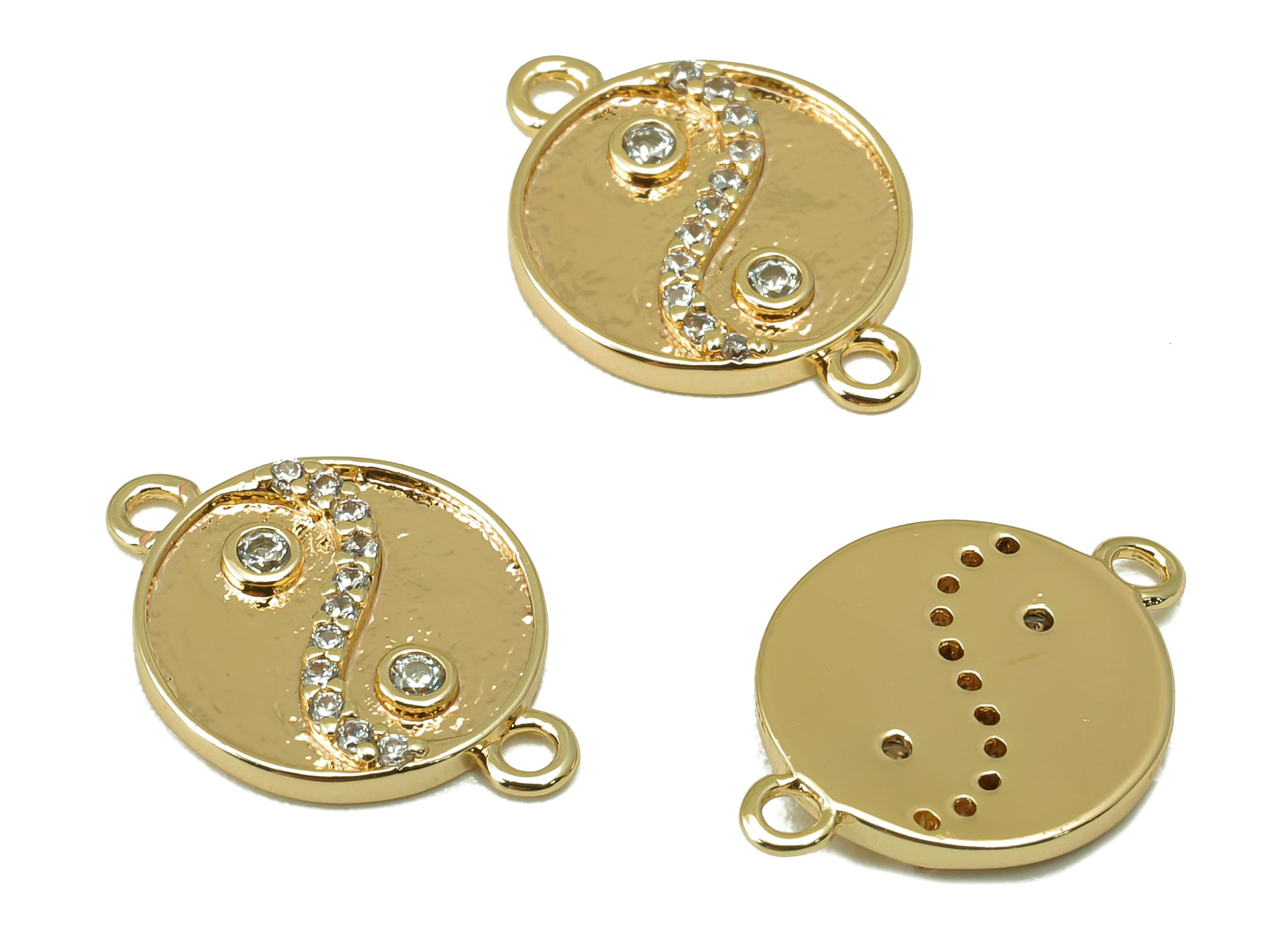 Brass Round Zircon Earrings-Brass Zircon Charm-Necklace Connector-Dot Necklace-Jewelry Supplies-15.11 x 10.86x 1.55mm-RGP6153 - DOMEDBAZAAR