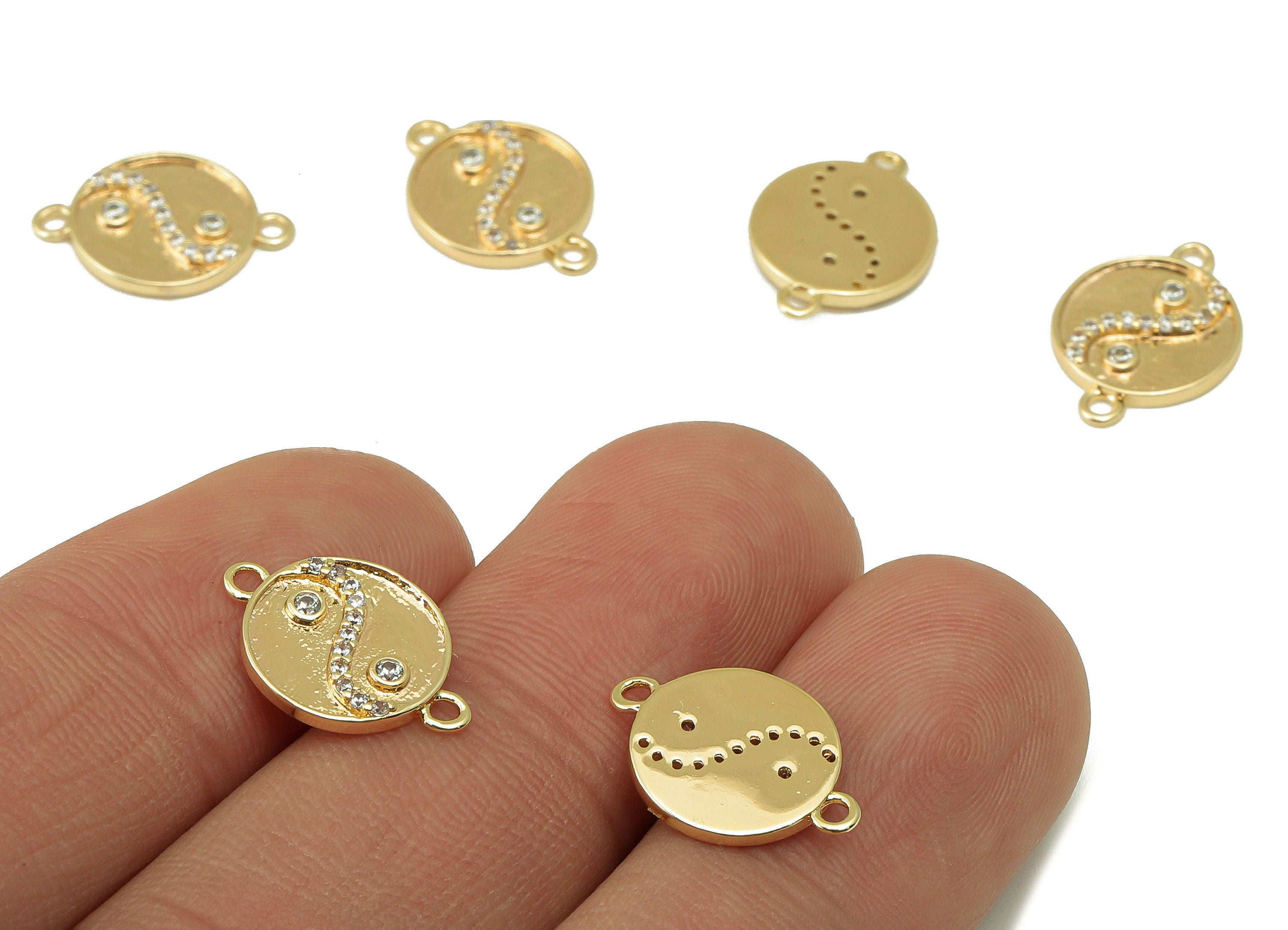 Brass Round Zircon Earrings-Brass Zircon Charm-Necklace Connector-Dot Necklace-Jewelry Supplies-15.11 x 10.86x 1.55mm-RGP6153 - DOMEDBAZAAR