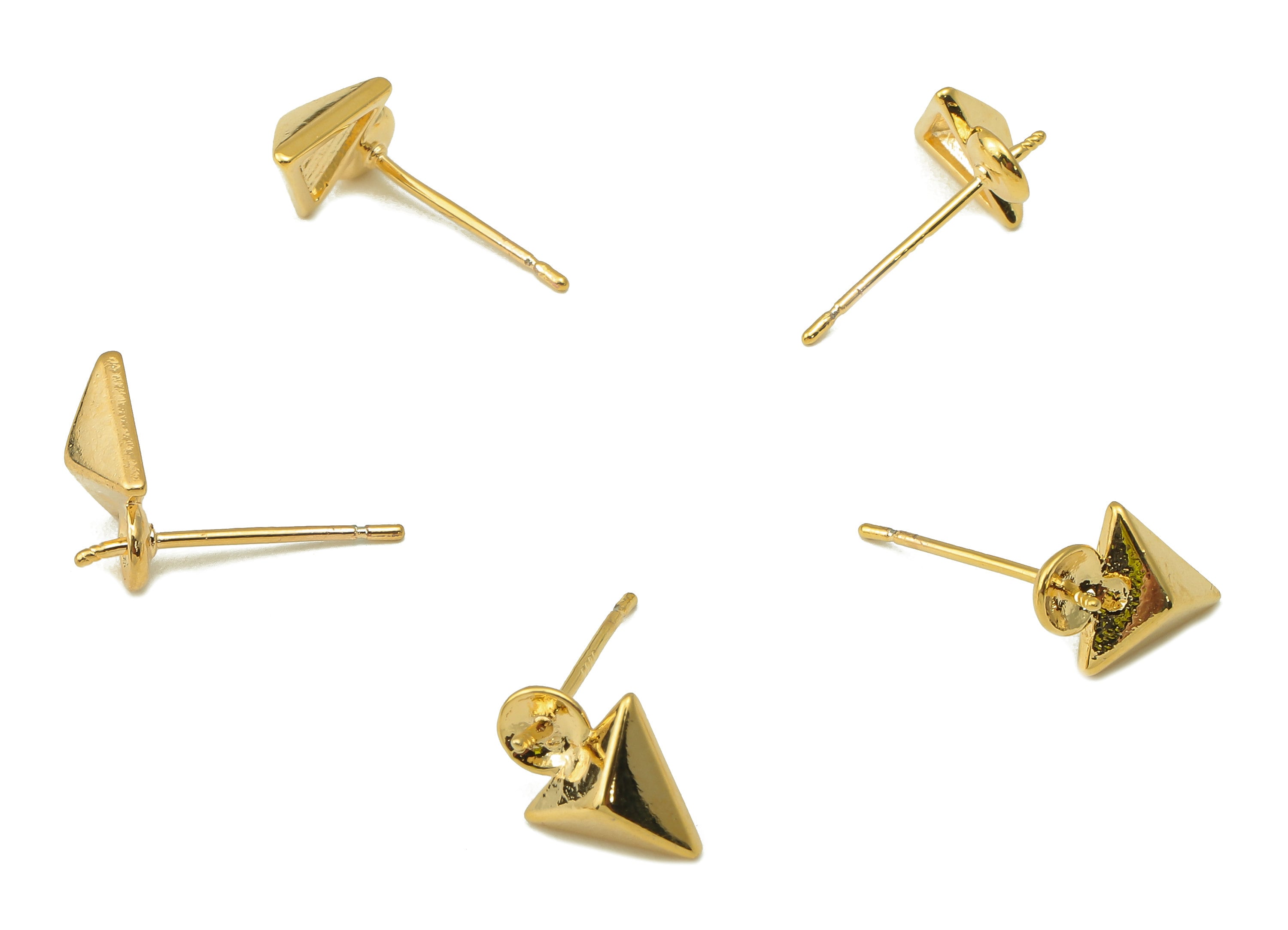 Brass Triangle Stud Earring -Brass Geometry Earring Post- Brass Earring Post for Pearl - 18K Real Gold Plating - 11.14x 8.24x1.1mm - RGP6012 - DOMEDBAZAAR