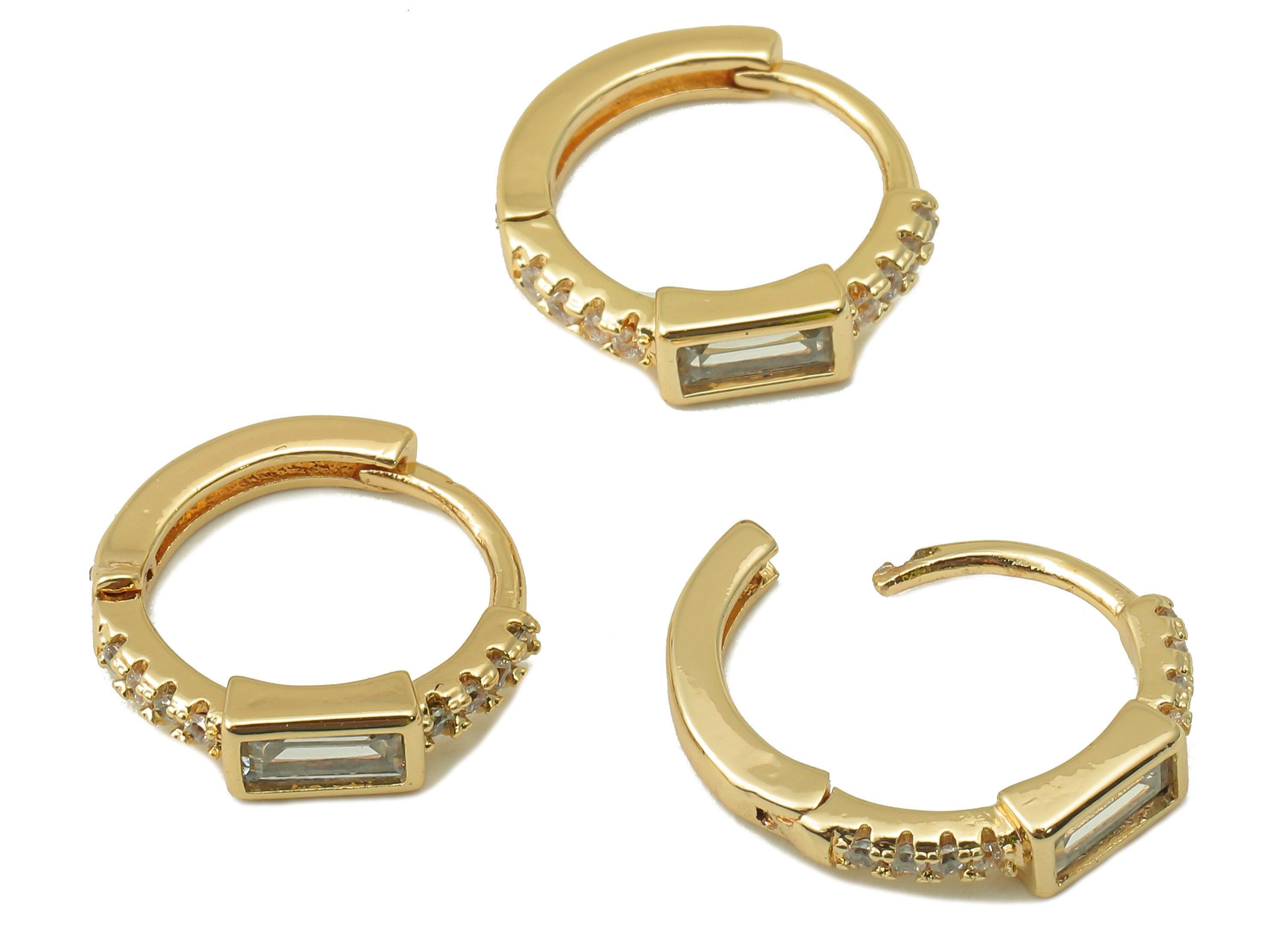 Brass Huggies Hoop Earring - Dainty Zircon Huggie with Open Ring – Small Clasp Hoop Earring- 18K Real Gold Plating - 14x14x1.89mm - RGP6013 - DOMEDBAZAAR