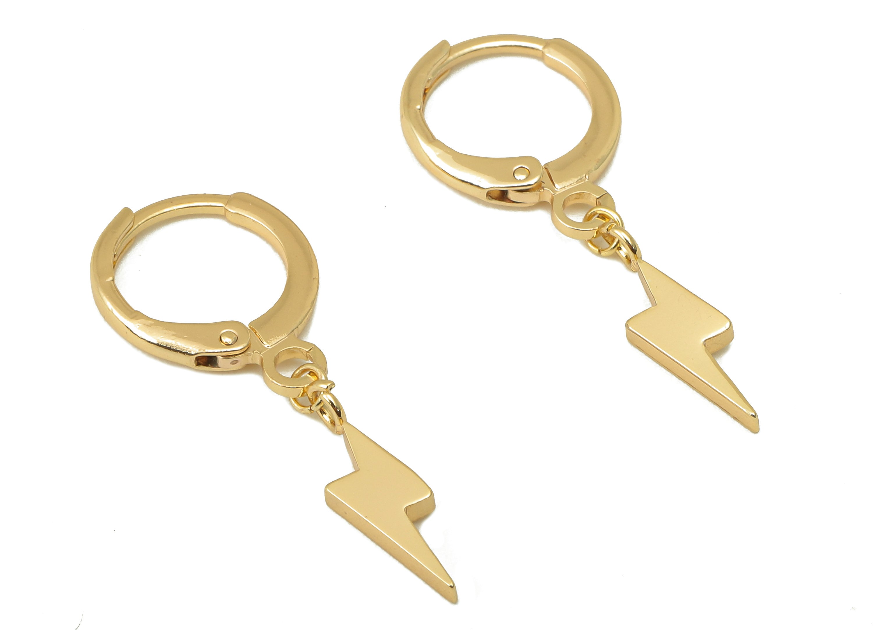 Brass Clasp Lightning Earring - Brass Huggie Hoop - Hoop Clasp Earring - 18K Real Gold Plating-29.7x11.33x1.83mm - RGP6021 - DOMEDBAZAAR