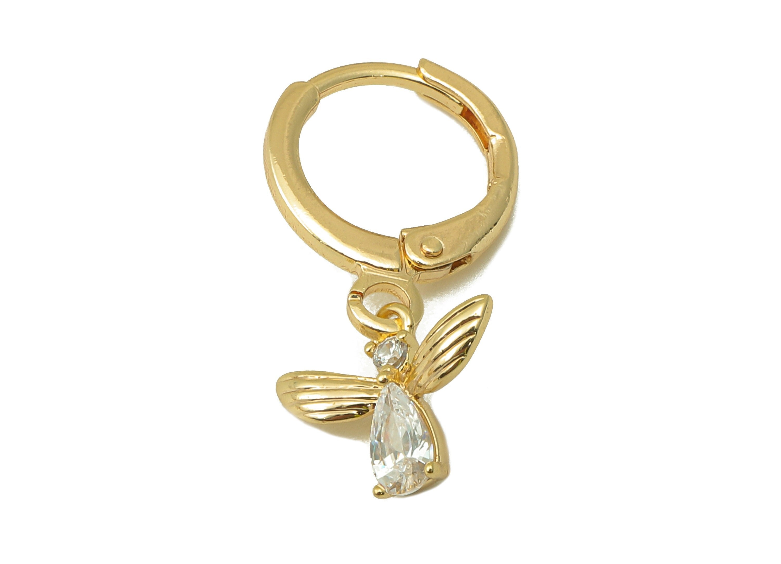 Brass Clasp Penguin Earring - Brass CZ Huggie Hoop - Cubic Zirconia Hoop Clasp Earring - 18K Real Gold Plating-22.4x11.24x2.39mm - RGP6022 - DOMEDBAZAAR