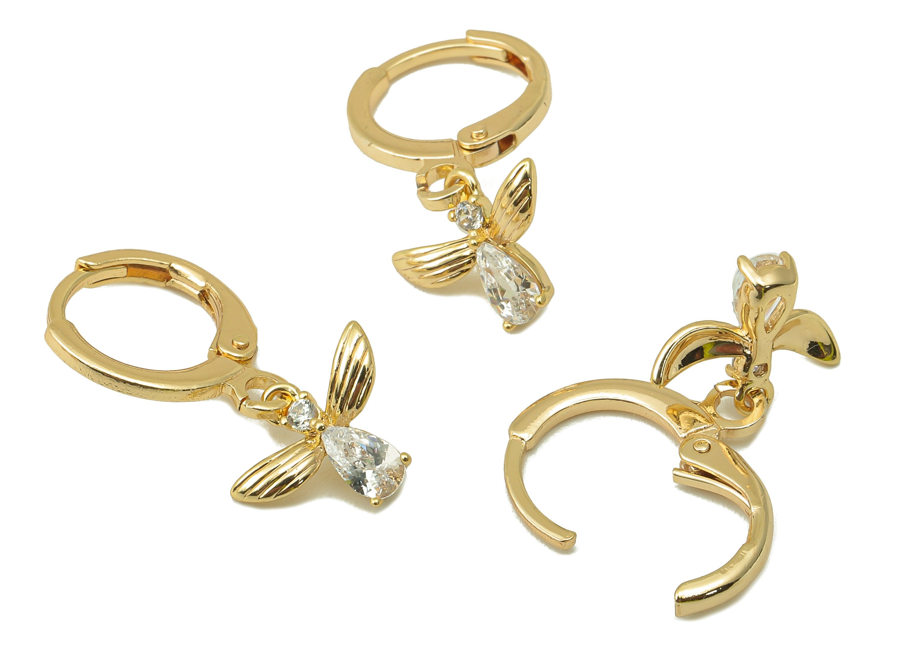 Brass Clasp Penguin Earring - Brass CZ Huggie Hoop - Cubic Zirconia Hoop Clasp Earring - 18K Real Gold Plating-22.4x11.24x2.39mm - RGP6022 - DOMEDBAZAAR