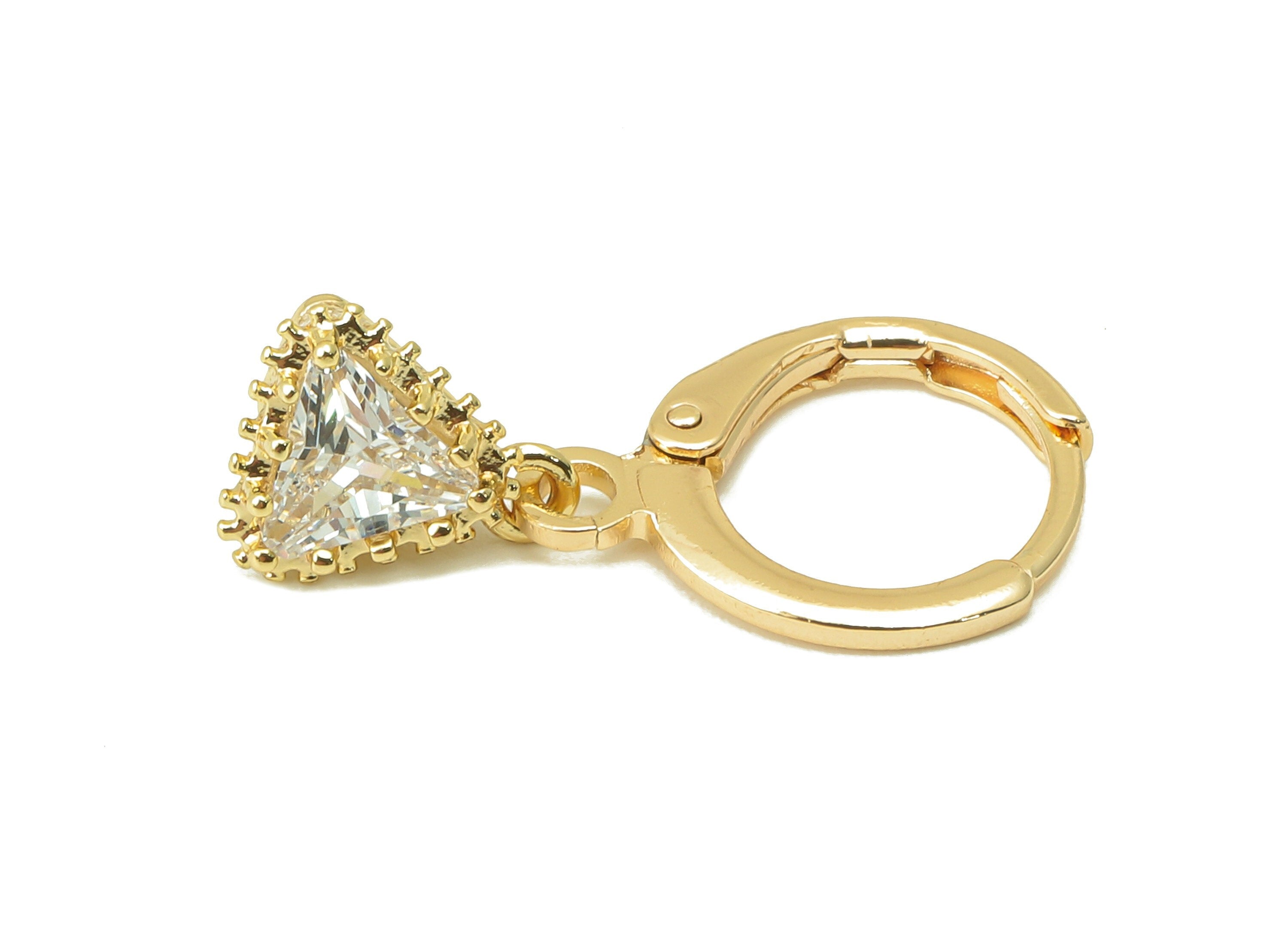 Brass Clasp Rectangle Earring - Brass CZ Huggie Hoop - Geometry Cubic Zirconia Hoop Earring - 18K Real Gold Plating-22x11.5x4.6mm - RGP6024 - DOMEDBAZAAR
