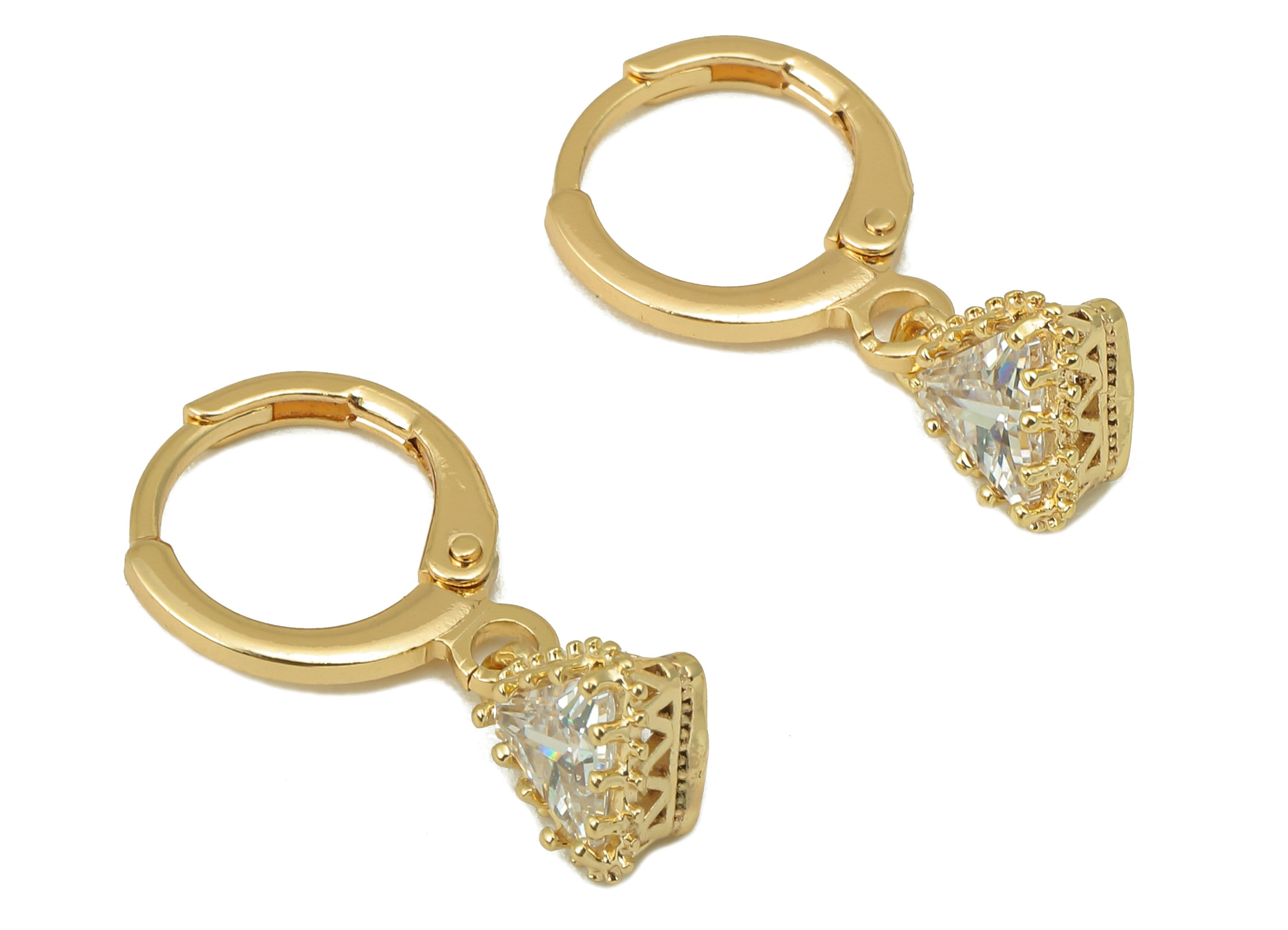 Brass Clasp Rectangle Earring - Brass CZ Huggie Hoop - Geometry Cubic Zirconia Hoop Earring - 18K Real Gold Plating-22x11.5x4.6mm - RGP6024 - DOMEDBAZAAR