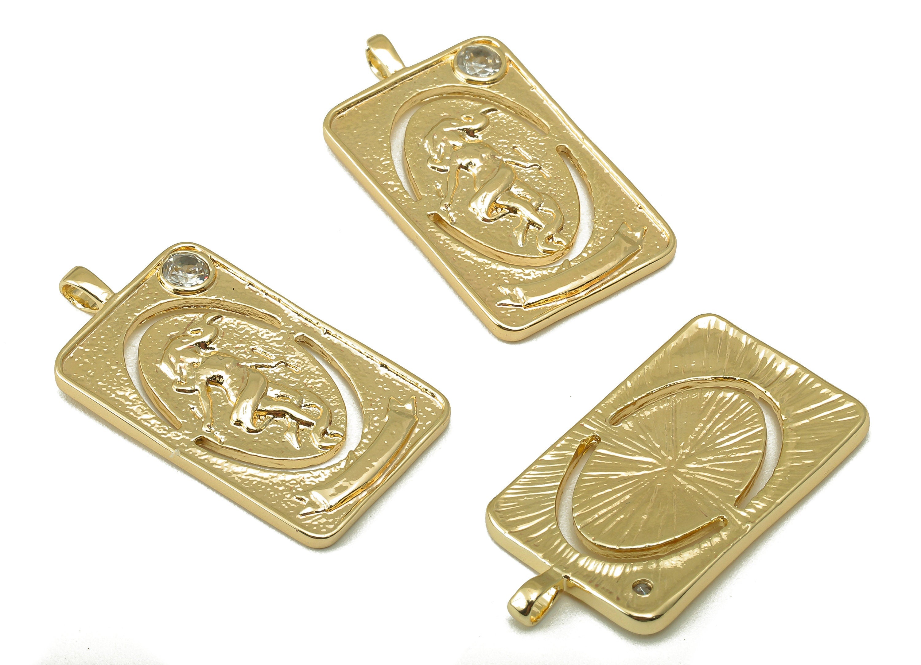 Brass Rectangle Figure Pendant-Zircon Woman Figure Earrings-Rectangle Link Ellipse Pendant-Jewelry Making-30.9x 16.4x 1.77mm-RGP6166 - DOMEDBAZAAR