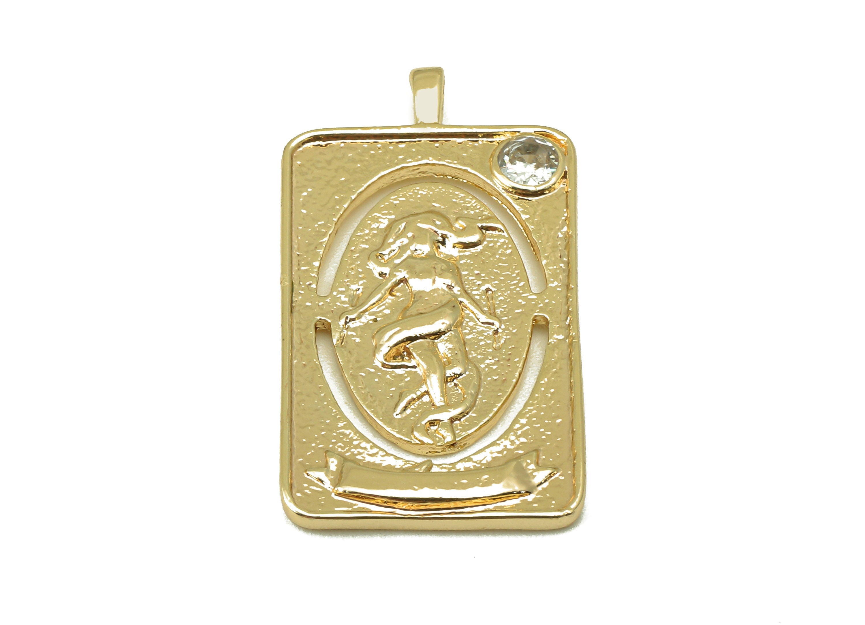 Brass Rectangle Figure Pendant-Zircon Woman Figure Earrings-Rectangle Link Ellipse Pendant-Jewelry Making-30.9x 16.4x 1.77mm-RGP6166 - DOMEDBAZAAR