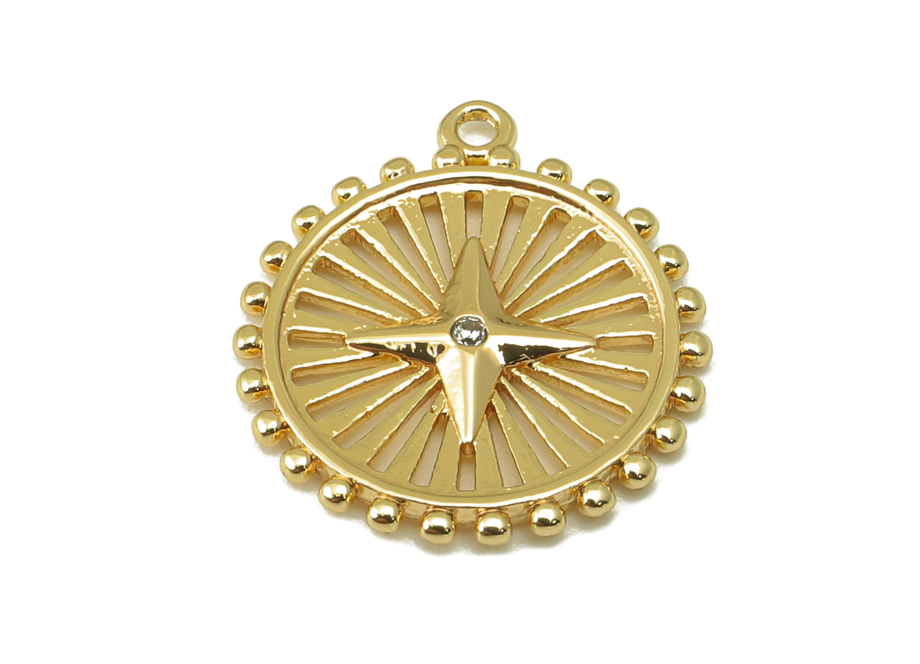 Brass Round Stars Earring Charms - Brass Zircon Pendant - Round Dot Pendant For Nacklace-Jewelry Making Supplies-14.17x12.07x1.37mm-RGP6170 - DOMEDBAZAAR
