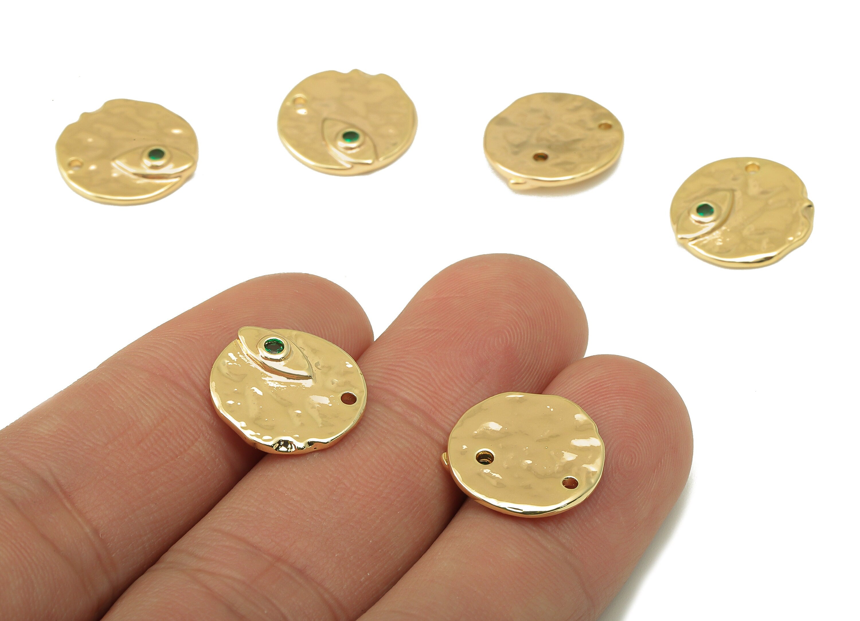Brass Round Earrings - Brass Zircon Eye Pendant - Circle Necklace Pendant-Green Zircon-Jewelry Making Supplies-14.06x 14.06x 2.65mm-RGP6168 - DOMEDBAZAAR