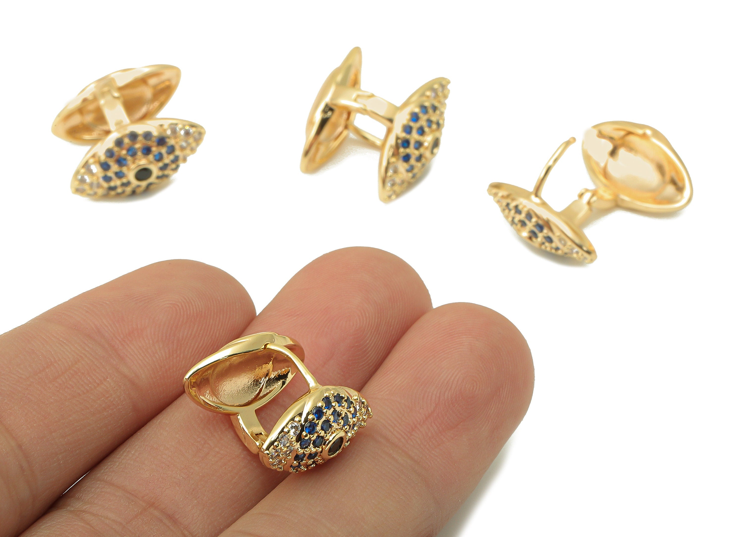 Brass Eye Zirconia Ring - Brass Cubic Zirconia Blue Zirconia Ring - CZ Huge Eye Ring - 18K Real Gold Plating - 18.22x 16.72x1.97mm - RGP6032 - DOMEDBAZAAR