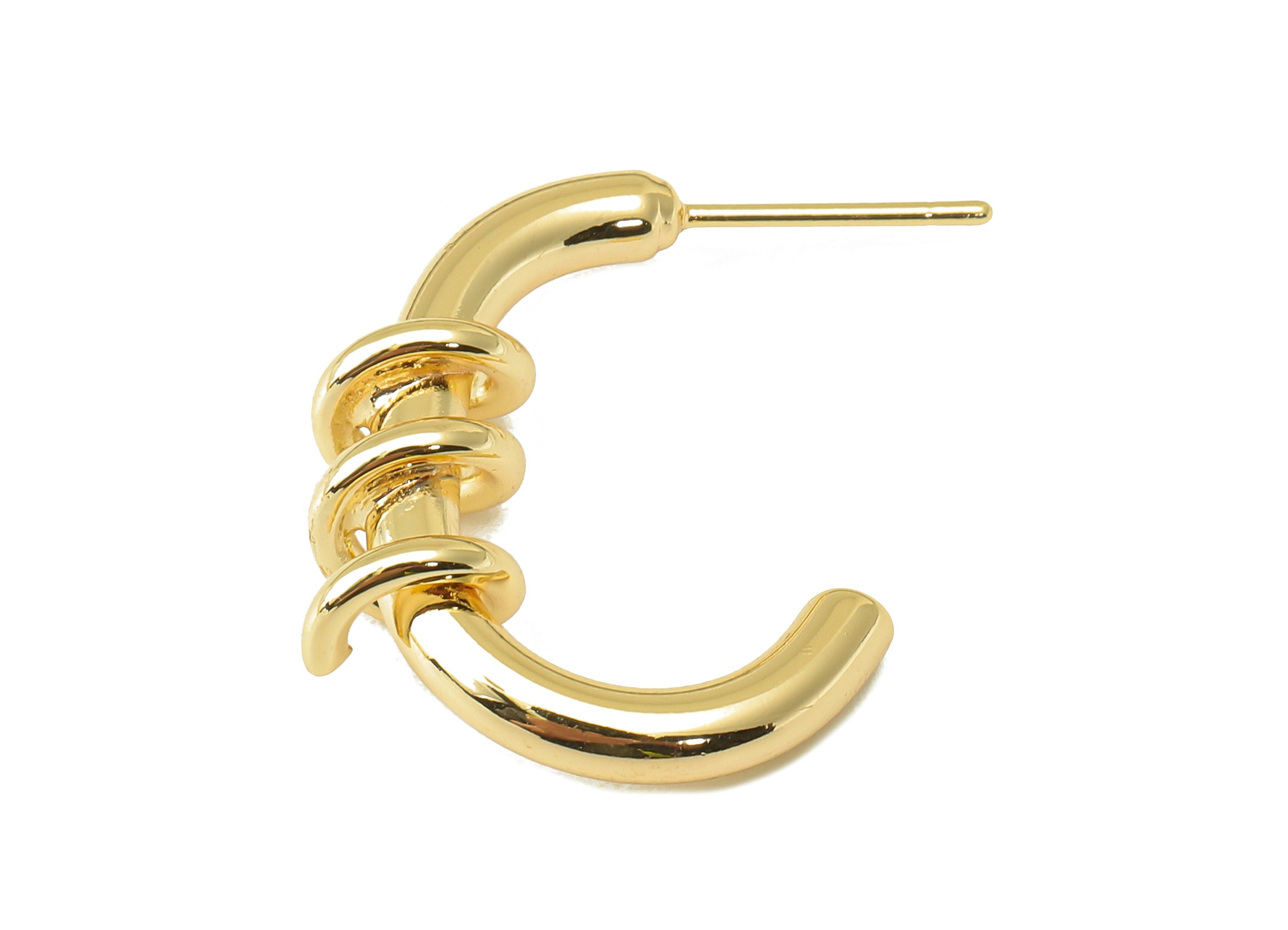 Brass Winding C Hoop Stud Earring - Brass Spiral Wire Earring - Open Hoop Earring Post - 18K Real Gold Plating - 23.01x22.36x6.62mm- RGP6034 - DOMEDBAZAAR