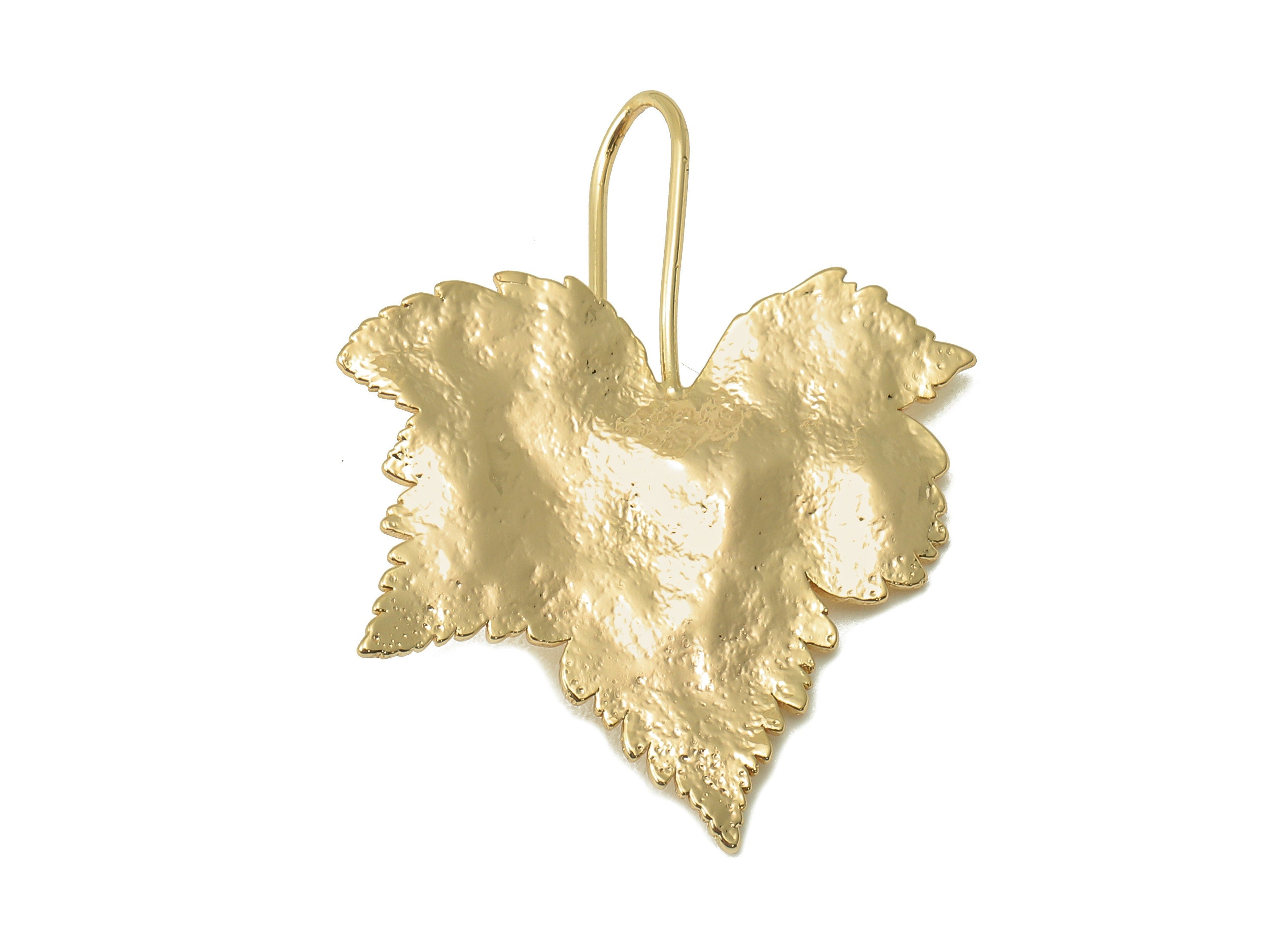 Brass Maple Plane Wires Earring - Leaf Ear Hook Earring -Textured Botanical Earring Hook- 18K Real Gold Plating - 34.1x27.43x0.9mm - RGP6035 - DOMEDBAZAAR