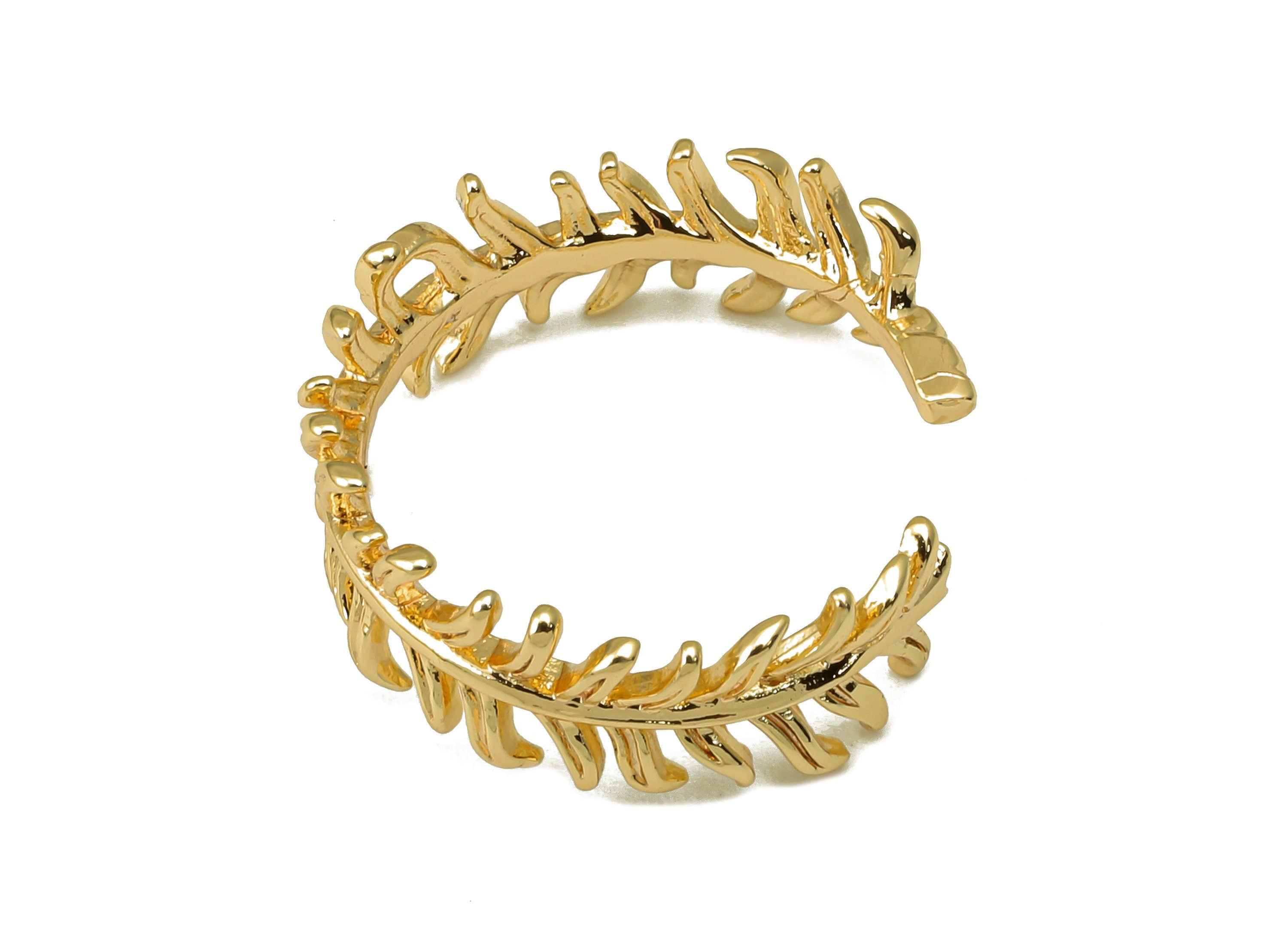 Brass Women&#39;s Leaf Rings- Brass Leaf Split Rings-Women&#39;s Split Rings- Brass Ring with Leaves - 19.57x 18.7x 1.43mm - RGP6173 - DOMEDBAZAAR