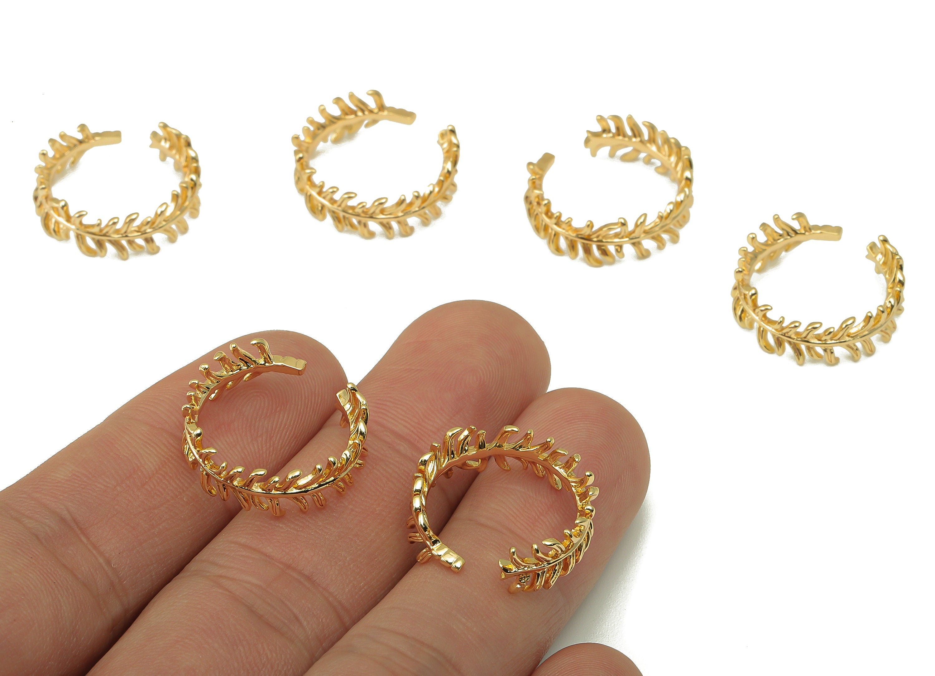 Brass Women&#39;s Leaf Rings- Brass Leaf Split Rings-Women&#39;s Split Rings- Brass Ring with Leaves - 19.57x 18.7x 1.43mm - RGP6173 - DOMEDBAZAAR