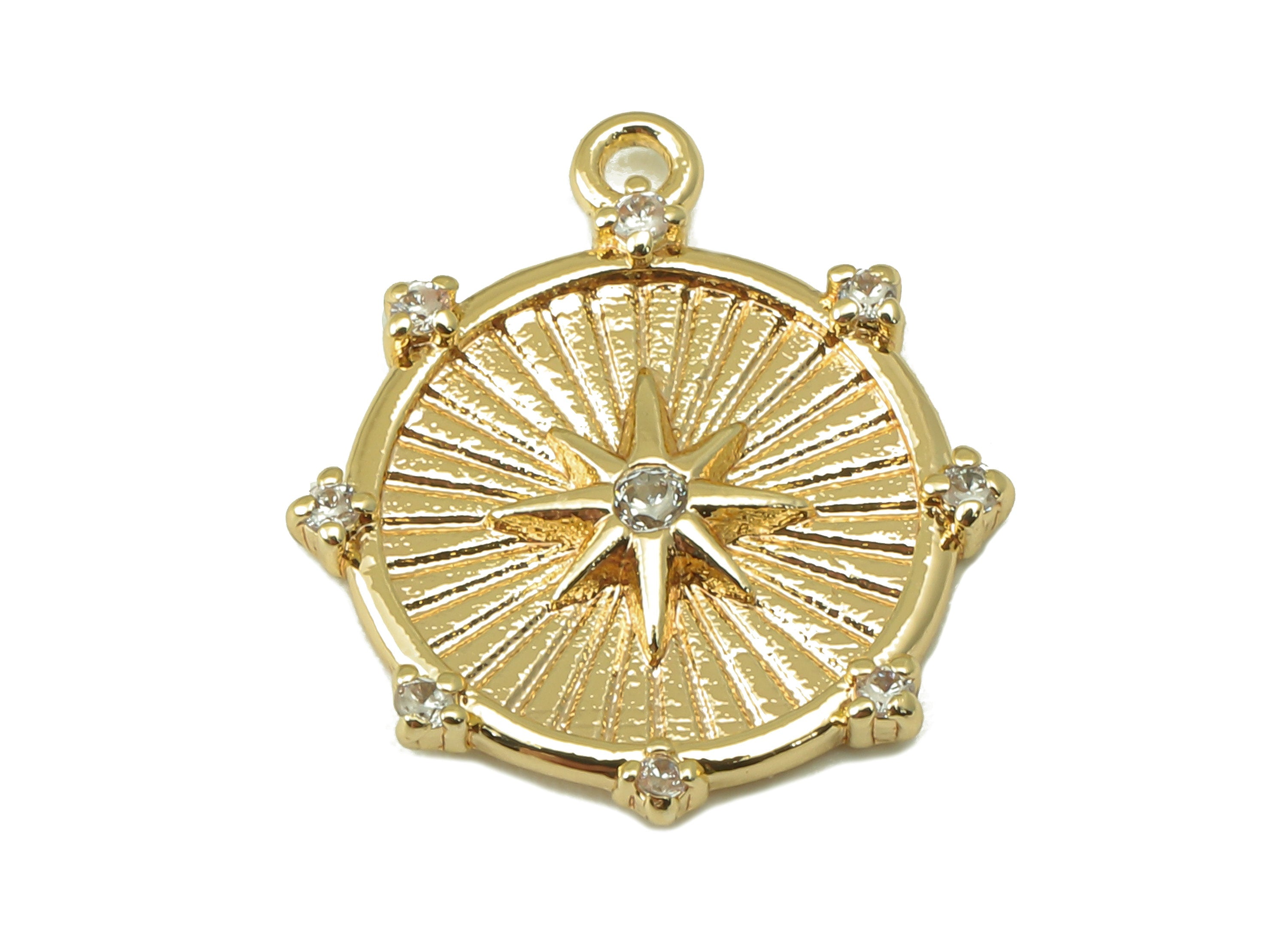 Brass Round Sun Earring Charms - Brass Zircon Pendant - Round Dot Pendant For Nacklace-Jewelry Making Supplies-17.91x 15.83x 1.95mm-RGP6177 - DOMEDBAZAAR