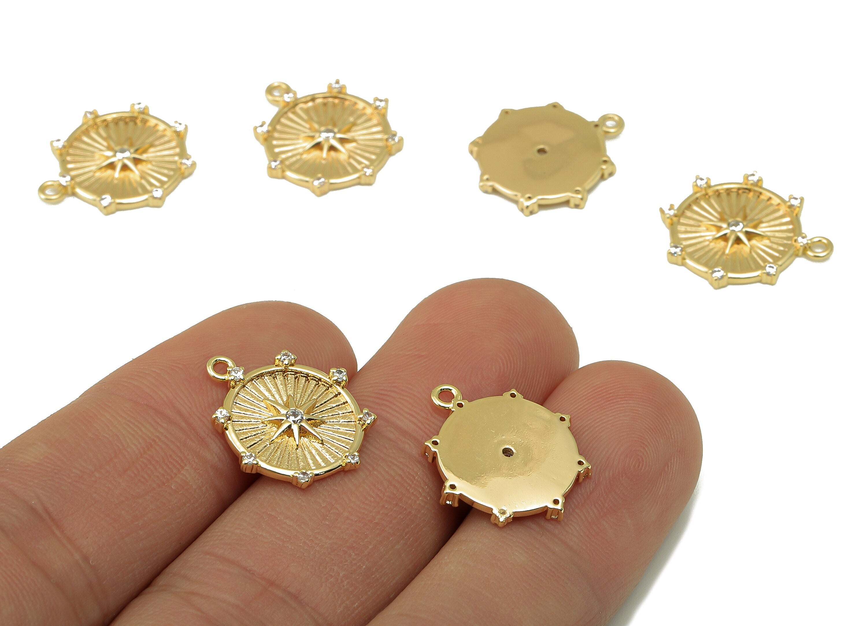 Brass Round Sun Earring Charms - Brass Zircon Pendant - Round Dot Pendant For Nacklace-Jewelry Making Supplies-17.91x 15.83x 1.95mm-RGP6177 - DOMEDBAZAAR