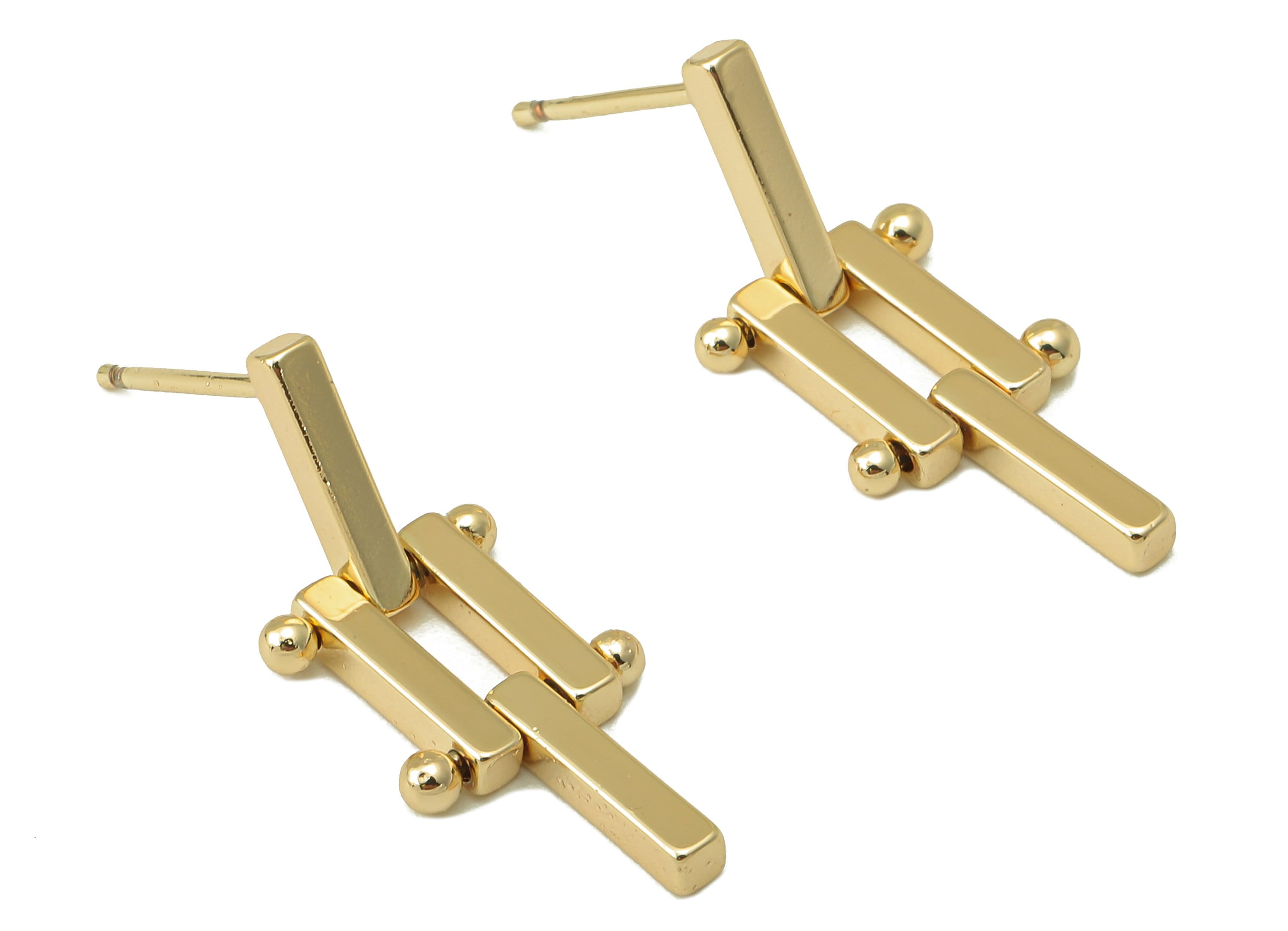 Brass Stud Earring - Rectangle Bars Mesh Earring Stud and Hanging Bras Earring Post - 18K Real Gold Plating - 26.42x 10.11x 2mm - RGP6050 - DOMEDBAZAAR