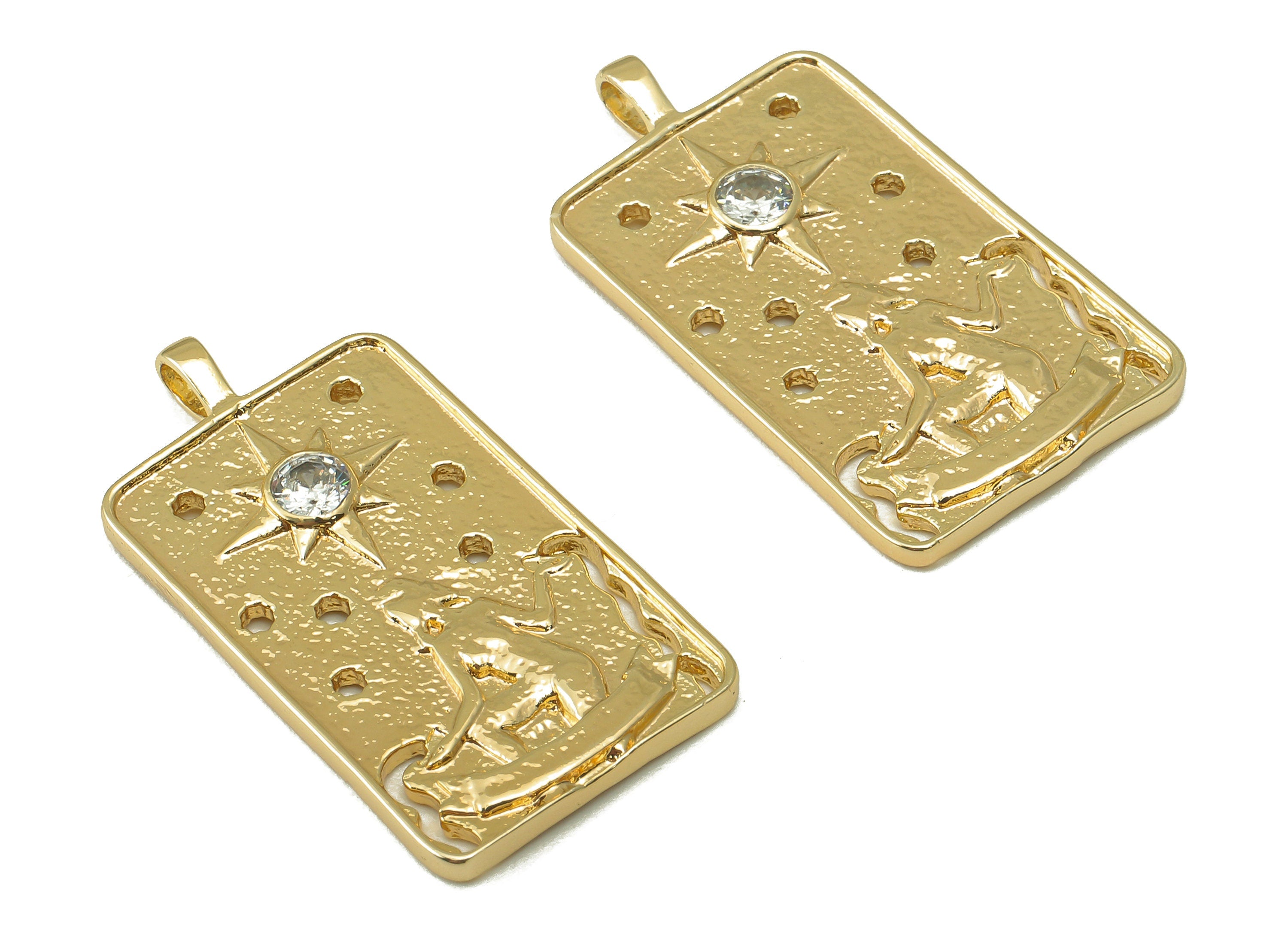 Brass Rectangle Ladies Figure Pendant - Brass Zircon Sun Earrings -For Necklace- Holes Pendant - Jewelry Making-30.61x16.47 x 2.42mm-RGP6193 - DOMEDBAZAAR