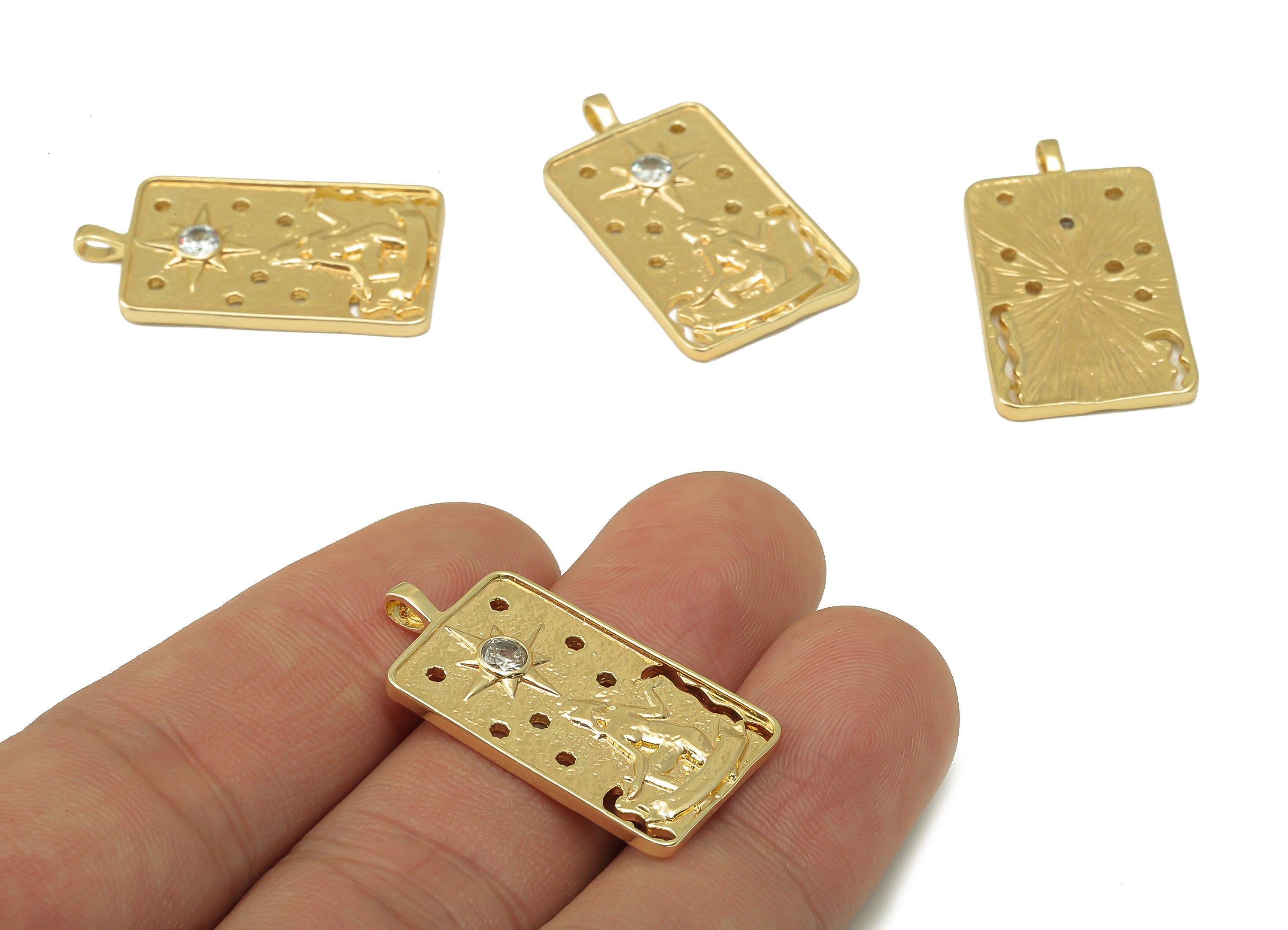 Brass Rectangle Ladies Figure Pendant - Brass Zircon Sun Earrings -For Necklace- Holes Pendant - Jewelry Making-30.61x16.47 x 2.42mm-RGP6193 - DOMEDBAZAAR