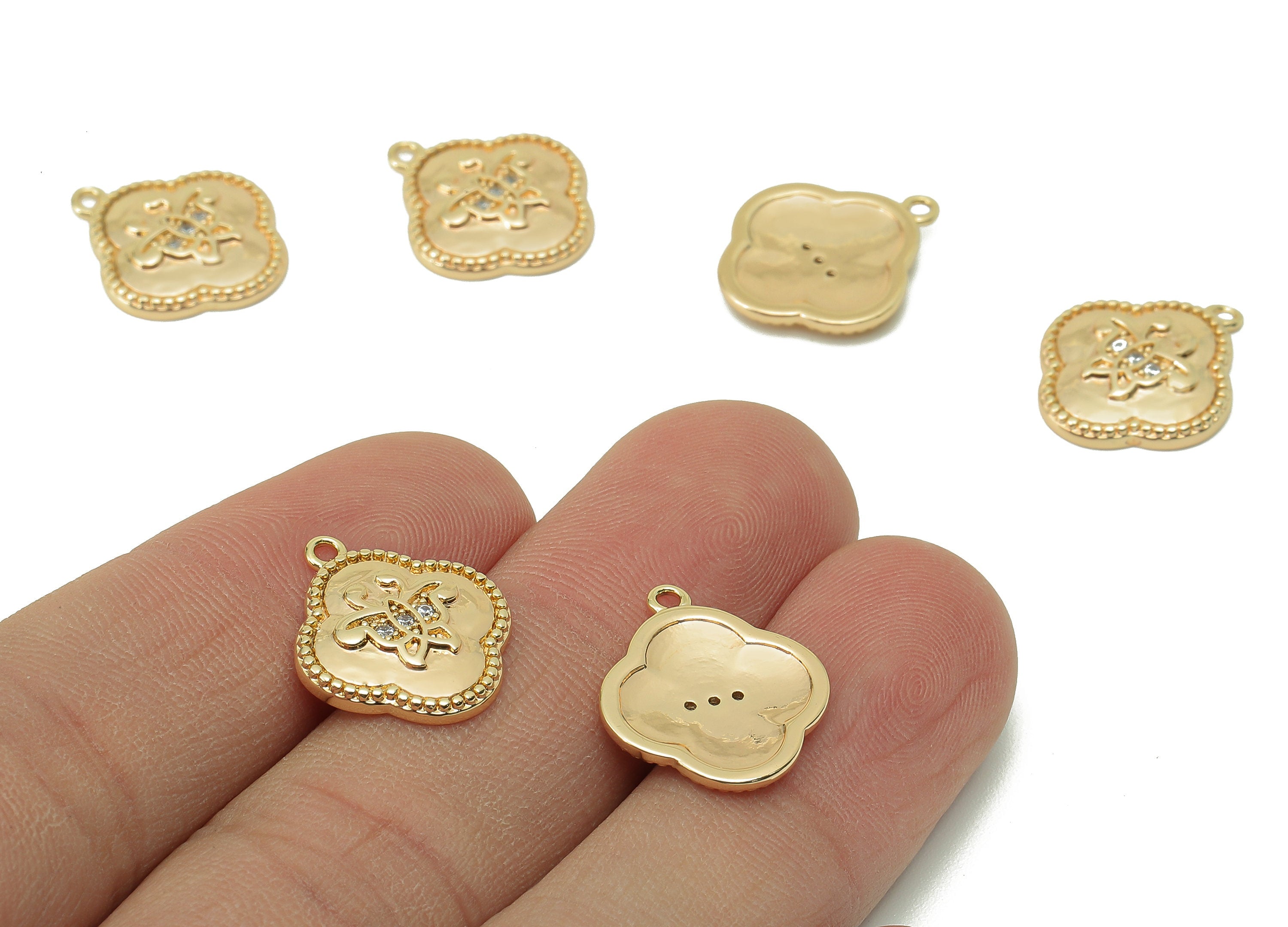 Brass Butterfly Earring Charm - Brass Cubic Zirconia CZ Lucky Leaf Charms - Pendant With Loop-18K Real Gold Plating-17.2x14.9x2.32mm-RGP5828 - DOMEDBAZAAR