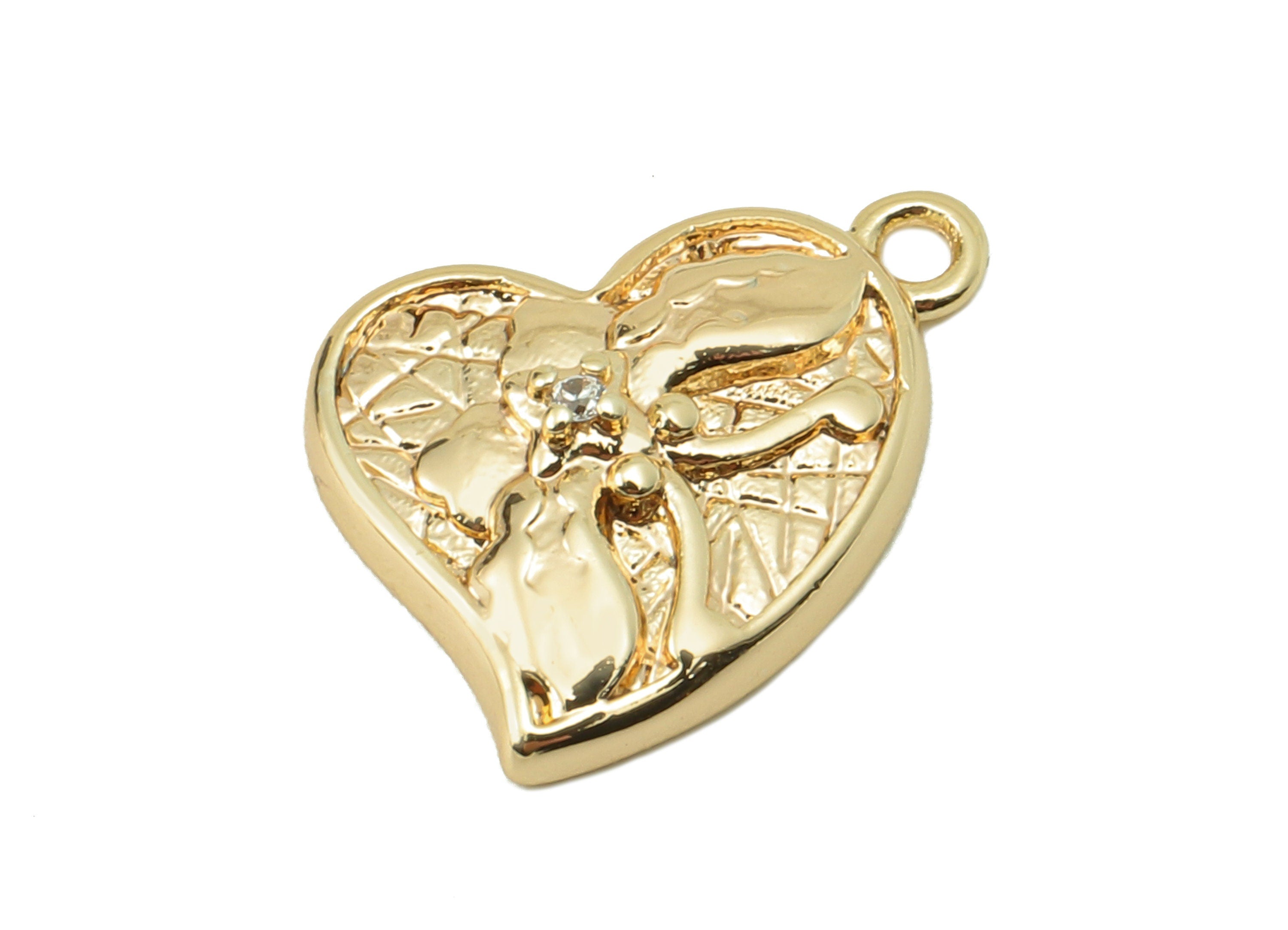 Brass Butterfly Earring Charms - Heart Moth Cubic Zirconia CZ Charms - Pendant With Loop-18K Real Gold Plating -16.18x12.31x1.61mm- RGP5829 - DOMEDBAZAAR