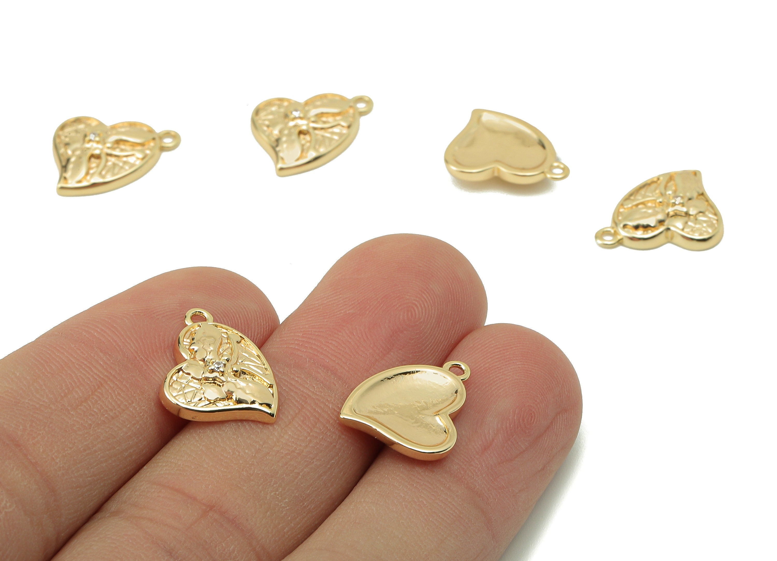 Brass Butterfly Earring Charms - Heart Moth Cubic Zirconia CZ Charms - Pendant With Loop-18K Real Gold Plating -16.18x12.31x1.61mm- RGP5829 - DOMEDBAZAAR