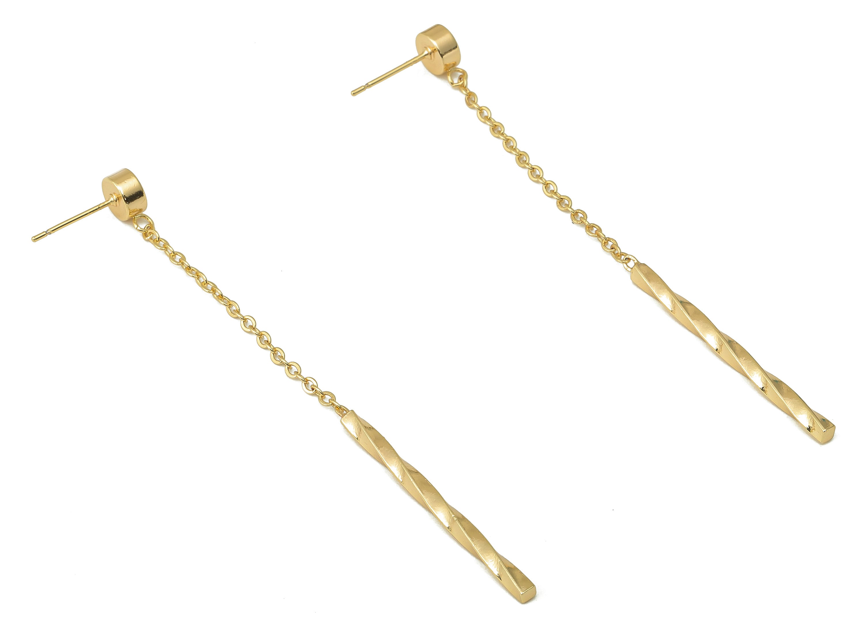 Brass Stick Stud Earring - Brass Hanging Stick Earring Post - Brass spiral Stick Post - 18K Real Gold Plating - 83.85x 2.25x2.25mm - RGP5971 - DOMEDBAZAAR