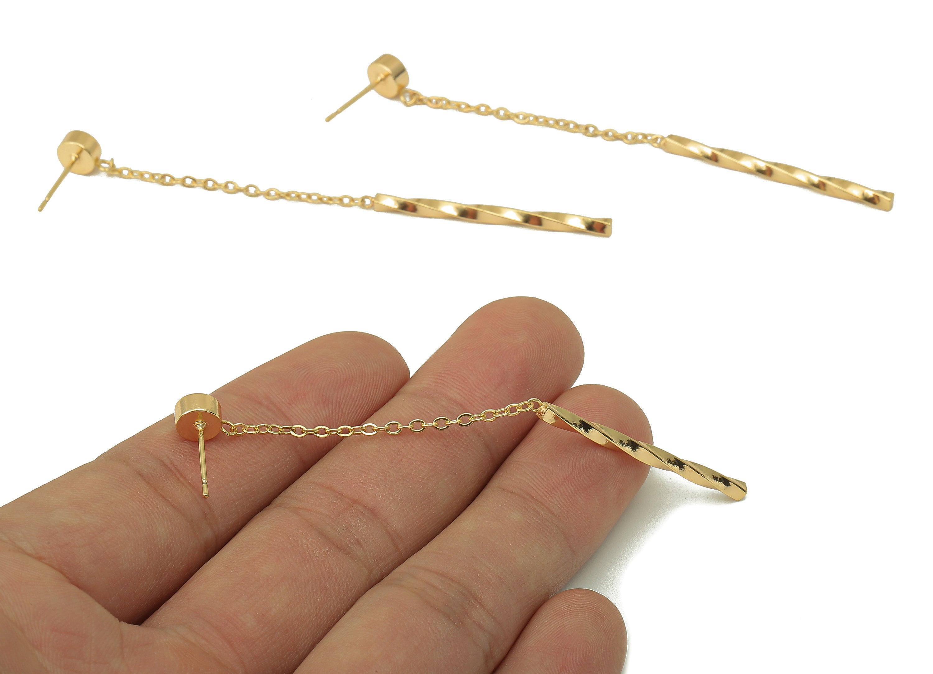 Brass Stick Stud Earring - Brass Hanging Stick Earring Post - Brass spiral Stick Post - 18K Real Gold Plating - 83.85x 2.25x2.25mm - RGP5971 - DOMEDBAZAAR