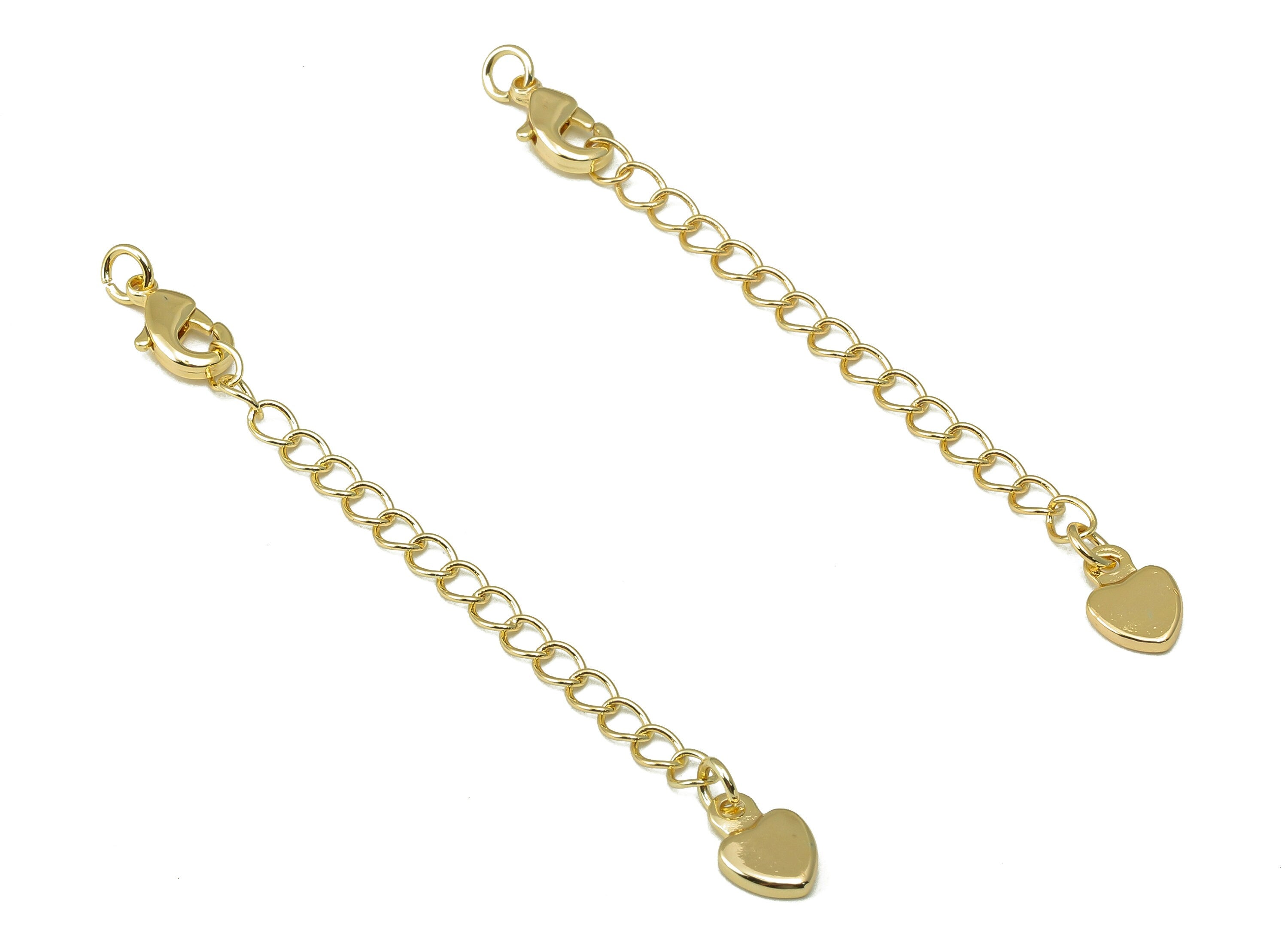 Brass Extender Curb Chain - Extender Safety Parrot Clasp - Heart Lobster Clasp -Extension Chain - 18K Real Gold Plating - 68x6x1mm - RGP6155 - DOMEDBAZAAR