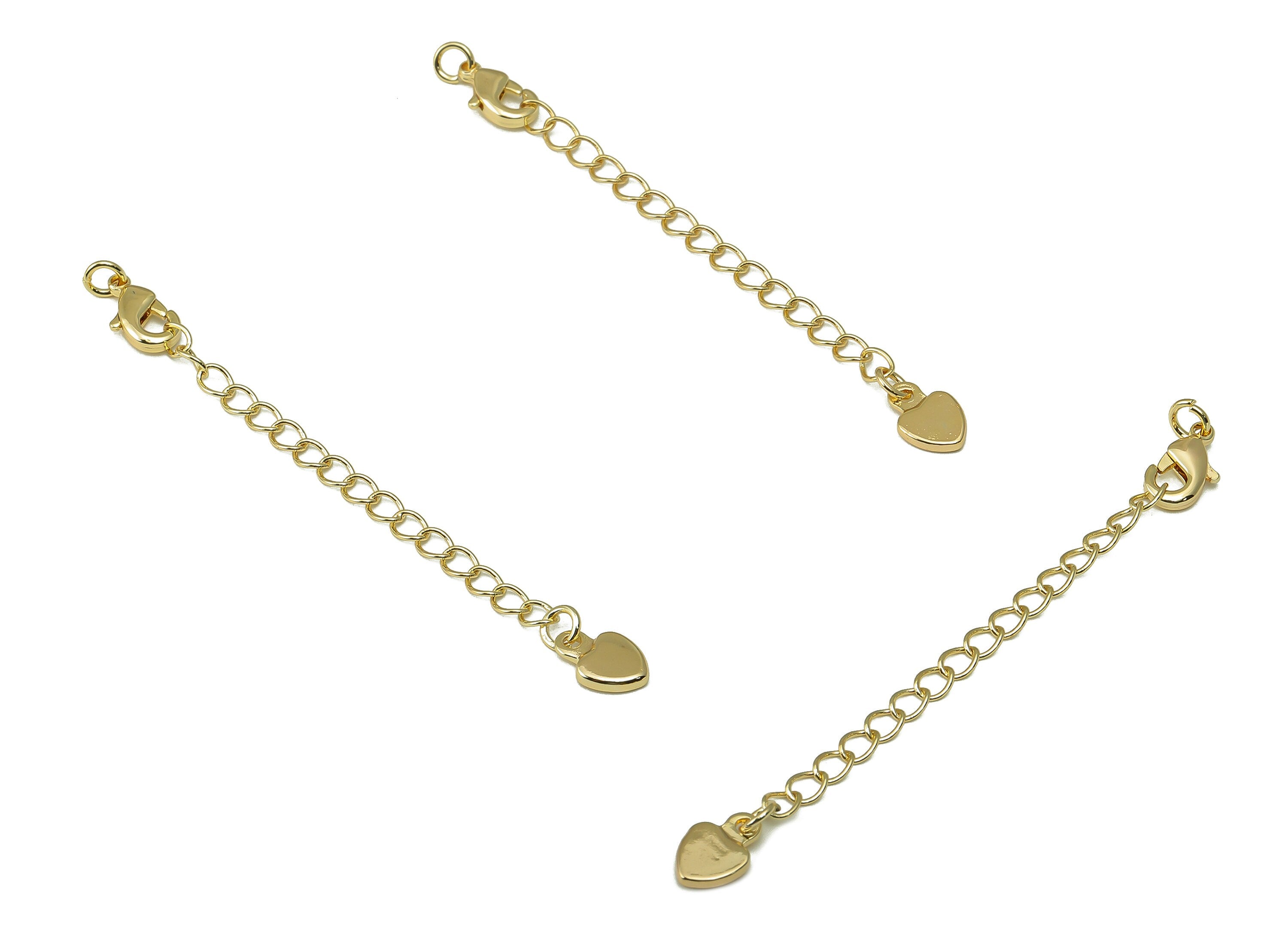 Brass Extender Curb Chain - Extender Safety Parrot Clasp - Heart Lobster Clasp -Extension Chain - 18K Real Gold Plating - 68x6x1mm - RGP6155 - DOMEDBAZAAR