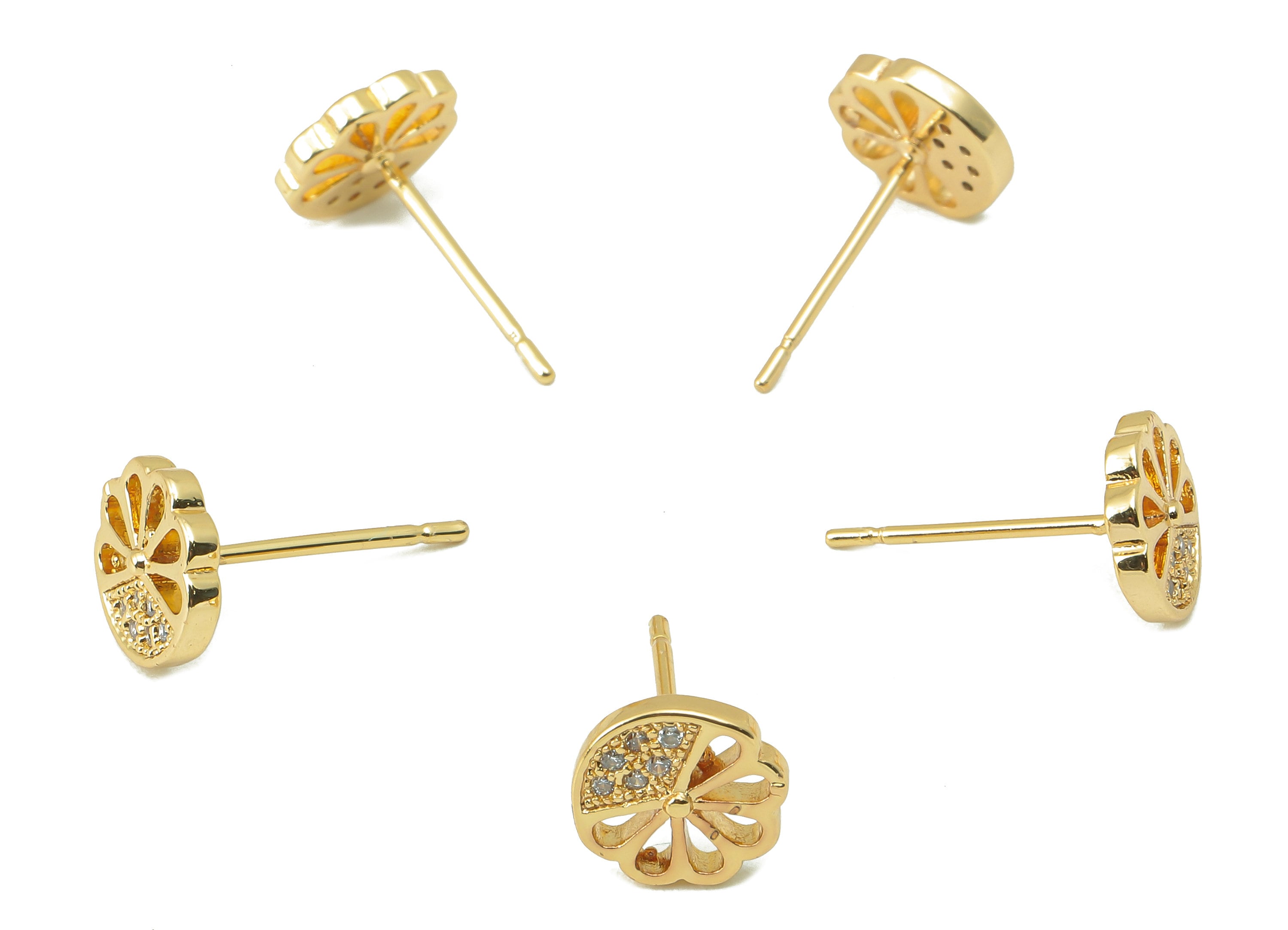 Brass Flower Stud Earring -Brass Flower Cubic Zirconia Earring Stud - CZ Earrings Stud - 18K Real Gold Plating -8.08x 8.08x1.5mm- RGP5835 - DOMEDBAZAAR