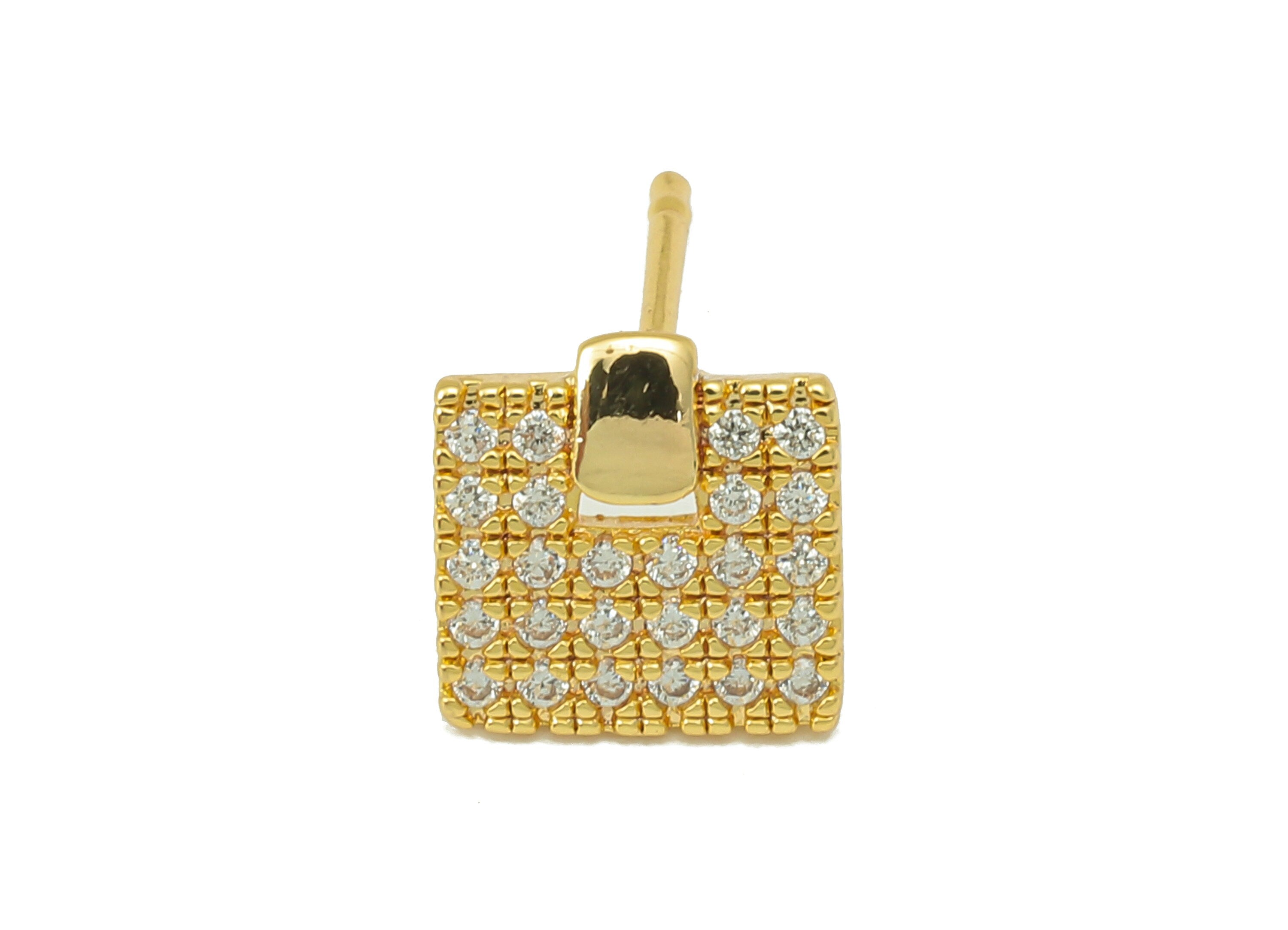 Brass Square Earring Post -Brass Geometry Stud - CZ Stud Earring - 18K Real Gold Plating -8.21x 7.82x 1.4mm-RGP5840 - DOMEDBAZAAR
