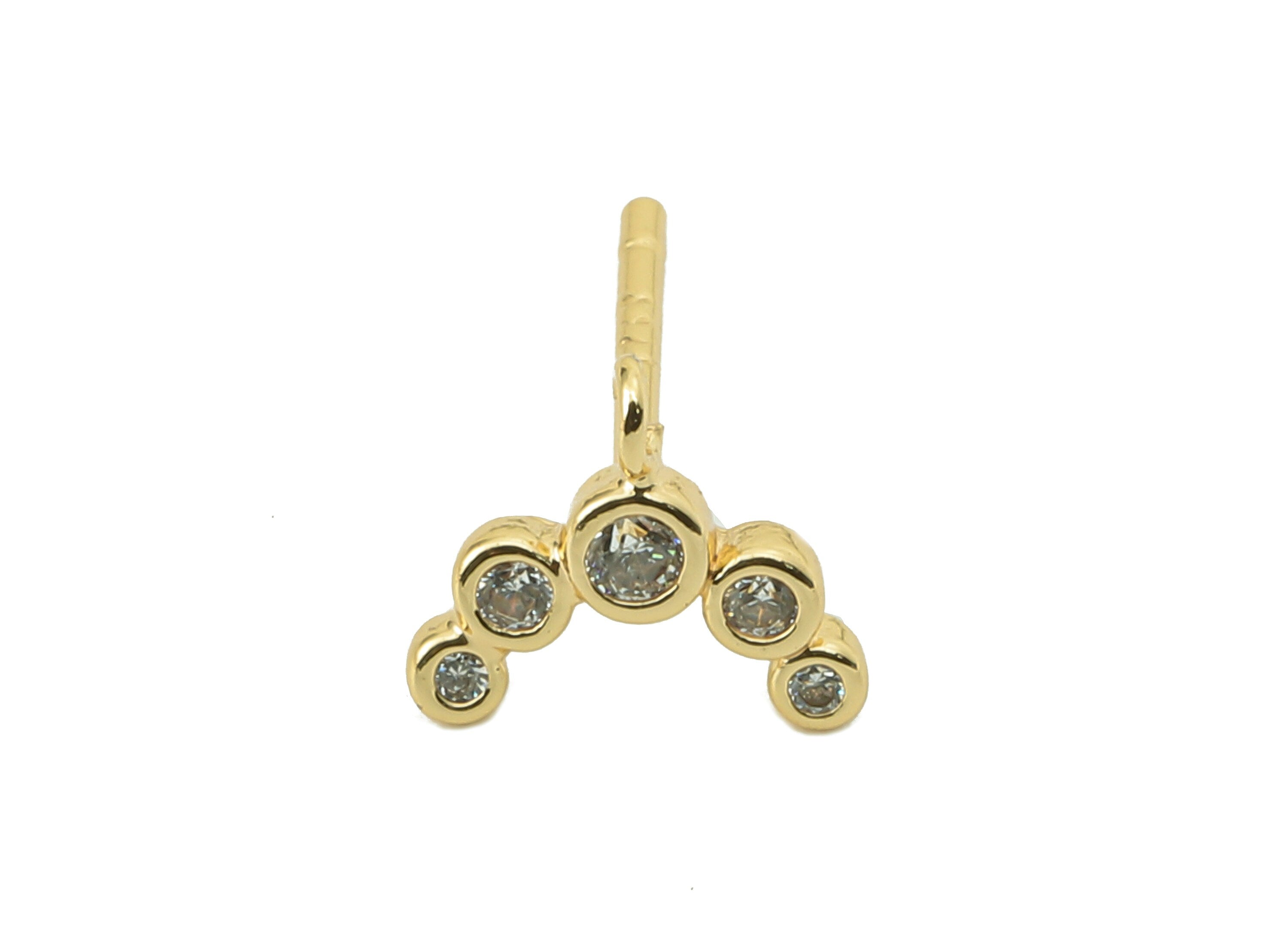 Brass Hoop C Earring Post -Brass Geometry With Loop Stud - CZ Stud Earring - 18K Real Gold Plating -8.21x 7.82x 1.4mm-RGP5841 - DOMEDBAZAAR