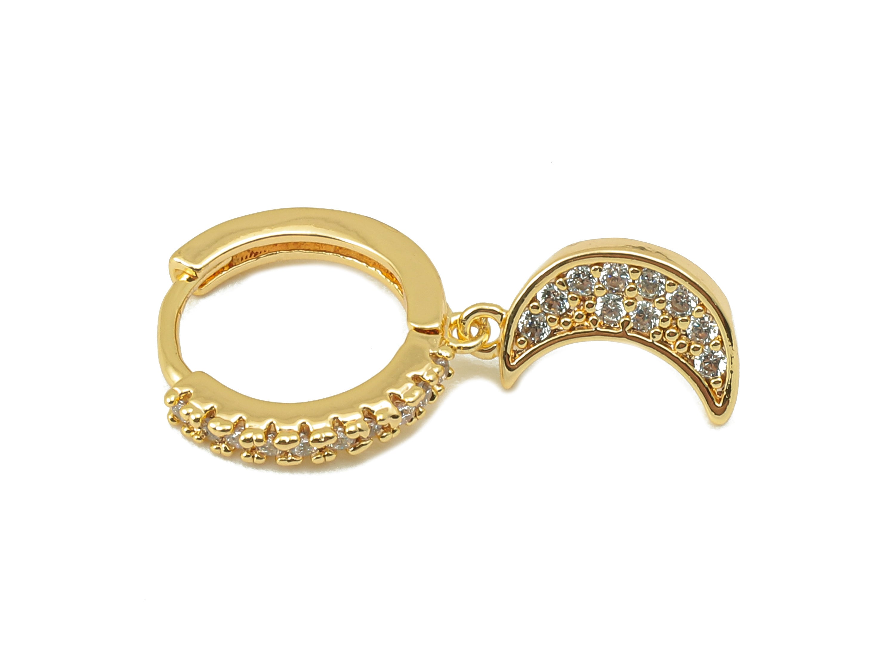 Brass Round Crescent Earring Clasp - Huggie Hoop Earring - Clasp Earring Hoop Moon Earring -18K Real Gold Plating-22.25x12.1x 1.81mm-RGP5844 - DOMEDBAZAAR