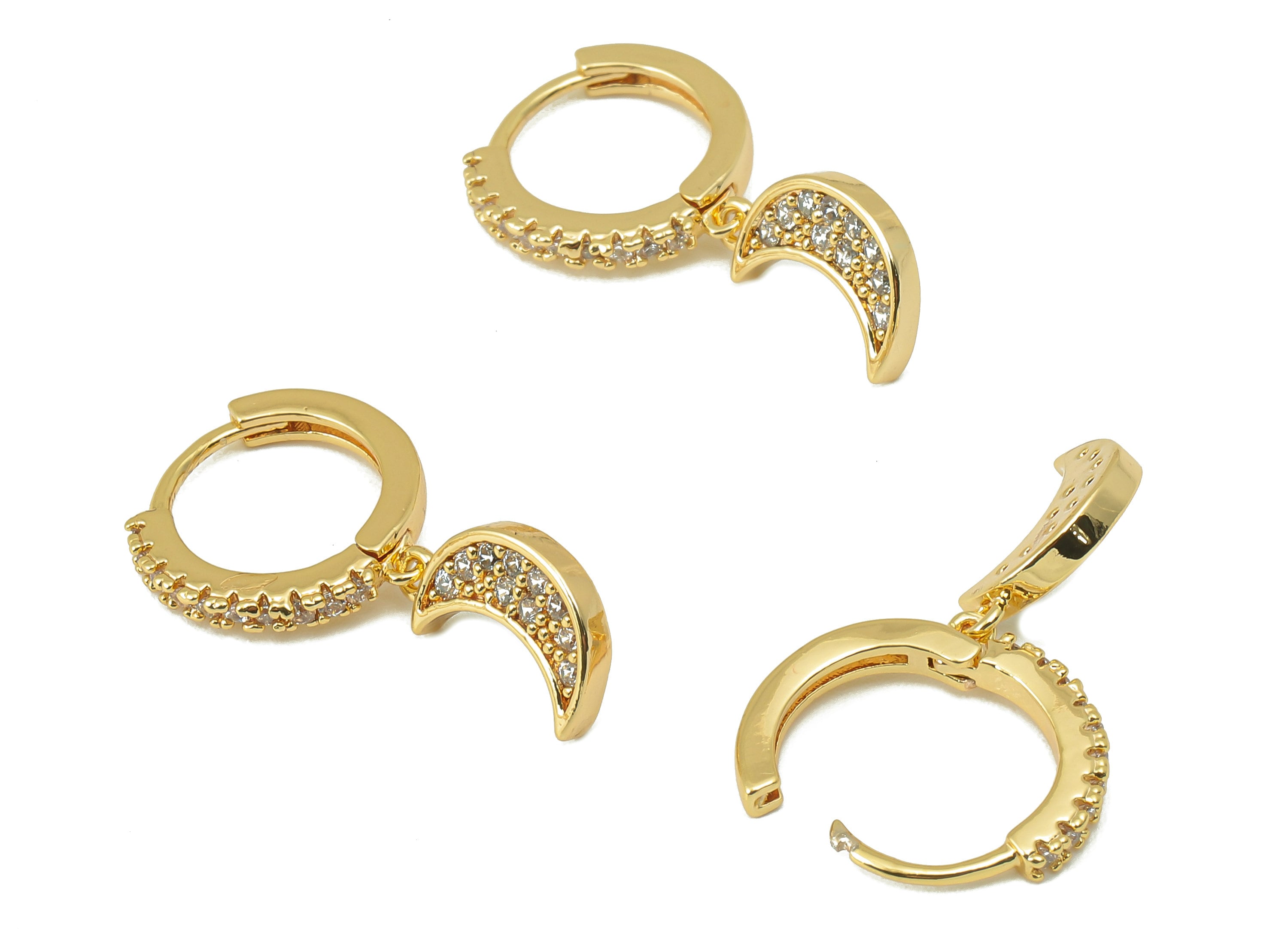 Brass Round Crescent Earring Clasp - Huggie Hoop Earring - Clasp Earring Hoop Moon Earring -18K Real Gold Plating-22.25x12.1x 1.81mm-RGP5844 - DOMEDBAZAAR