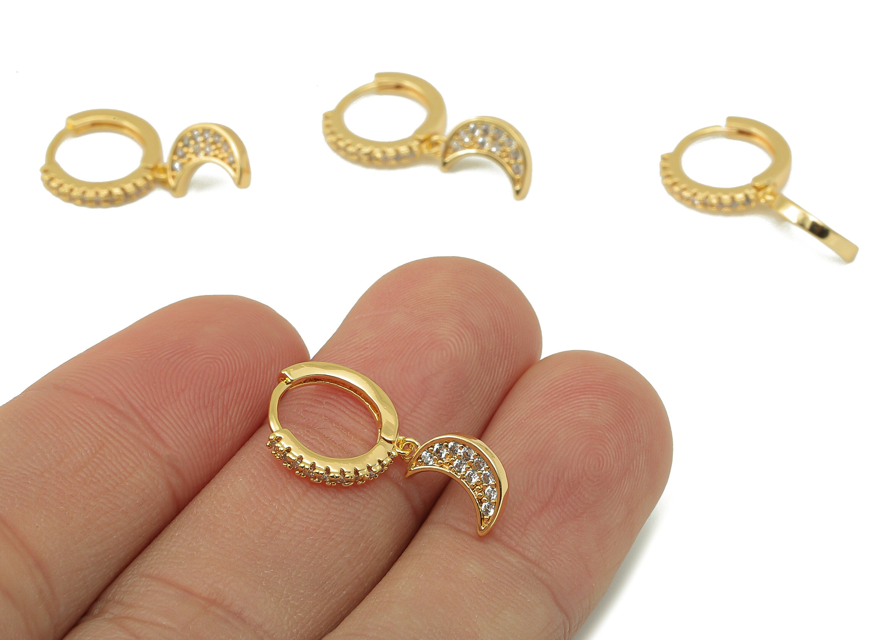 Brass Round Crescent Earring Clasp - Huggie Hoop Earring - Clasp Earring Hoop Moon Earring -18K Real Gold Plating-22.25x12.1x 1.81mm-RGP5844 - DOMEDBAZAAR