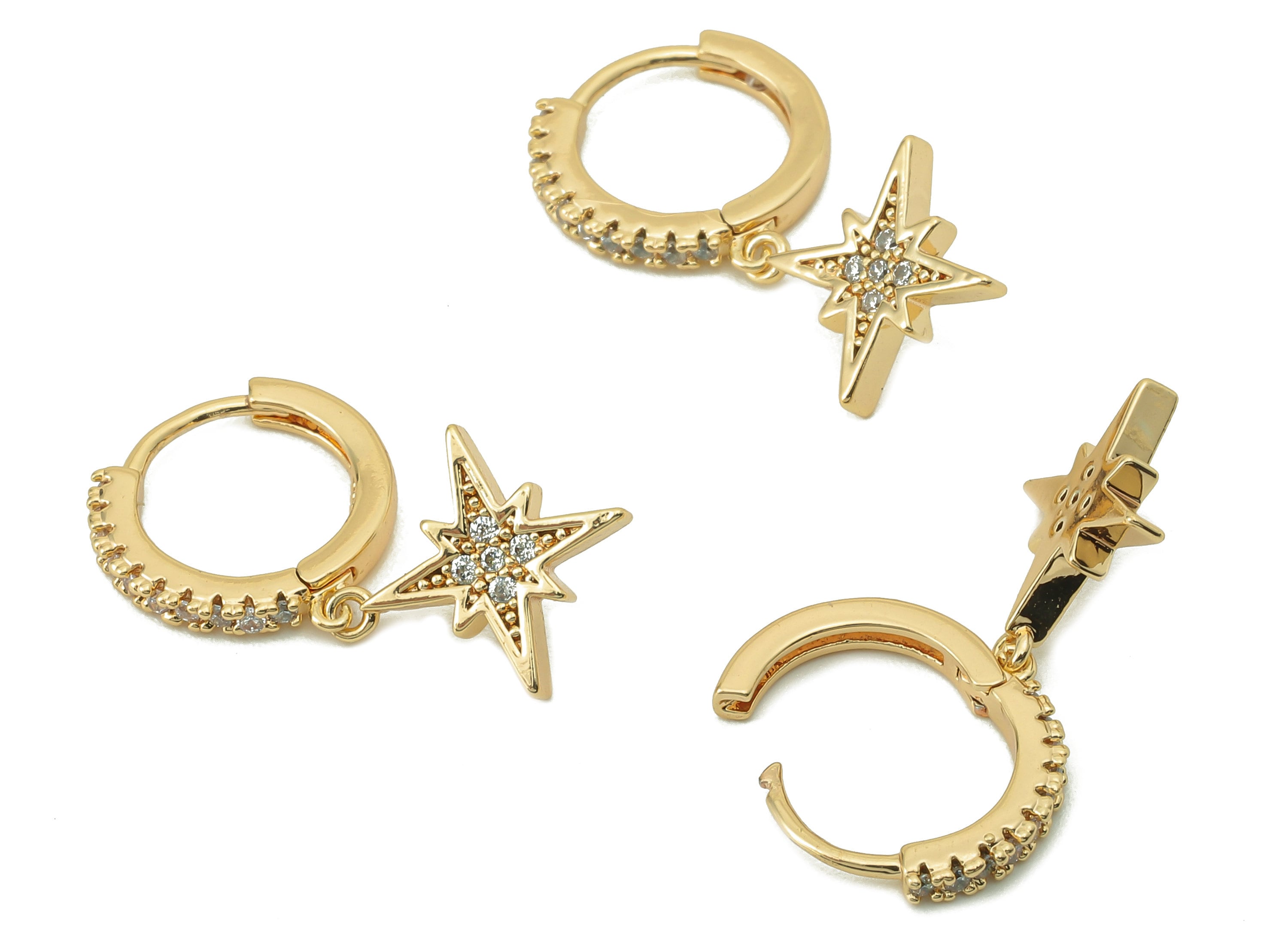 Brass North Star Hoop Earring Clasp - Huggie Hoop Earring -Clasp Earring Hoop Star Earring - 18K Real Gold Plating-24.7x12.69x1.79mm-RGP5845 - DOMEDBAZAAR