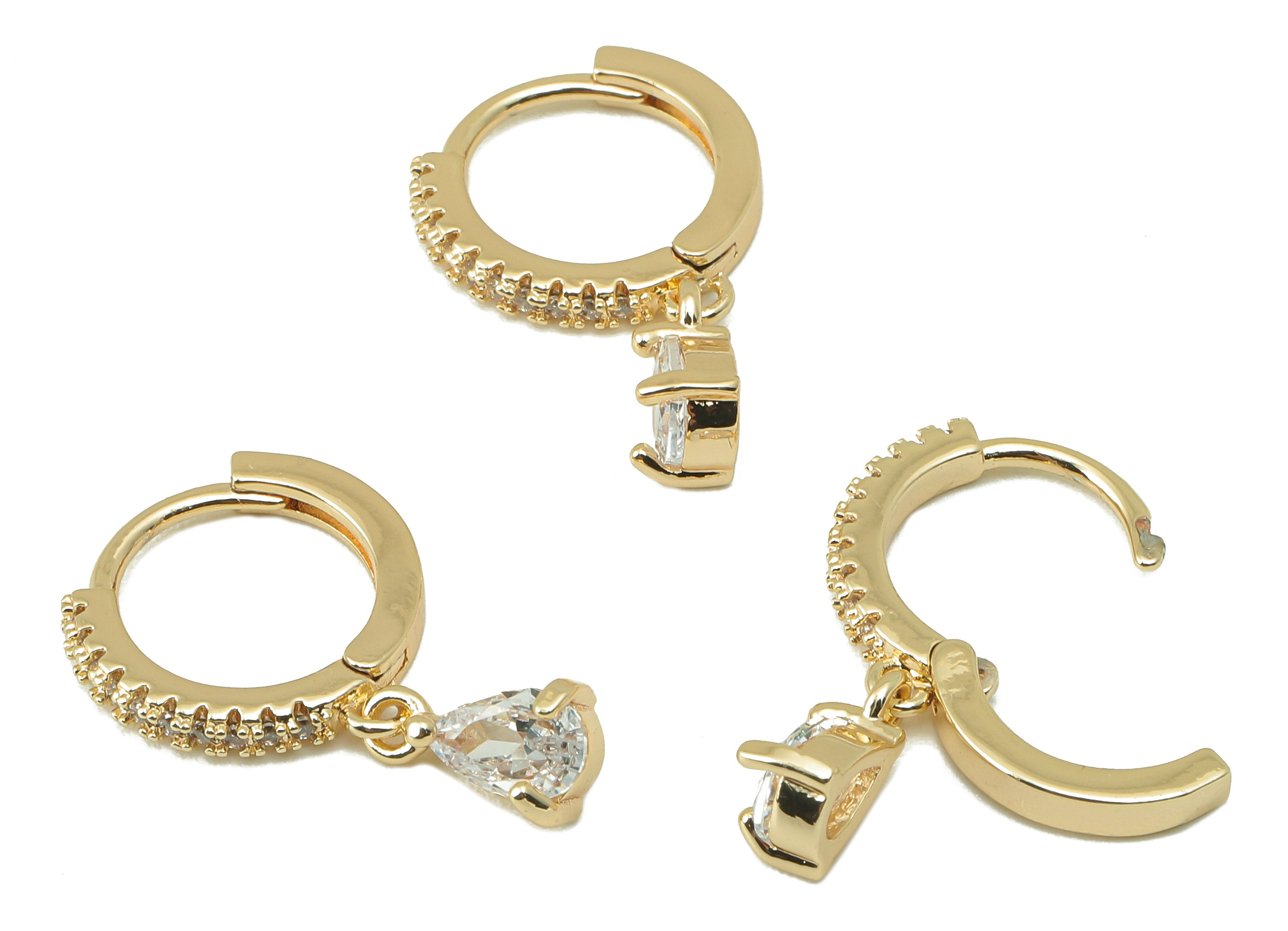 Brass Circle Teardrop Hoop Earring Clasp - Huggie Hoop Earring - Drop Clasp Hoop Earring - 18K Real Gold Plating-21.22x 12.78x1.92mm-RGP5846 - DOMEDBAZAAR