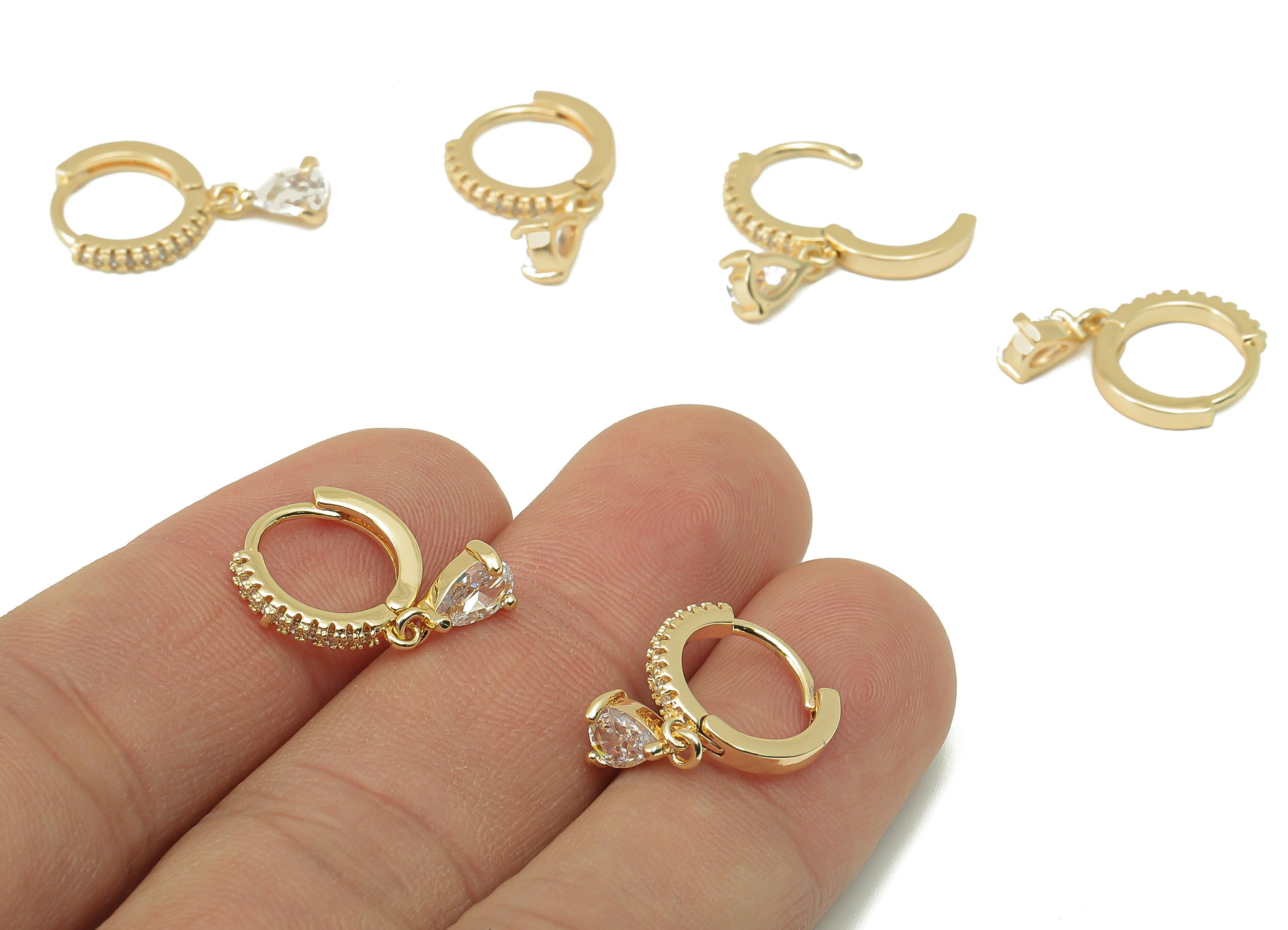 Brass Circle Teardrop Hoop Earring Clasp - Huggie Hoop Earring - Drop Clasp Hoop Earring - 18K Real Gold Plating-21.22x 12.78x1.92mm-RGP5846 - DOMEDBAZAAR