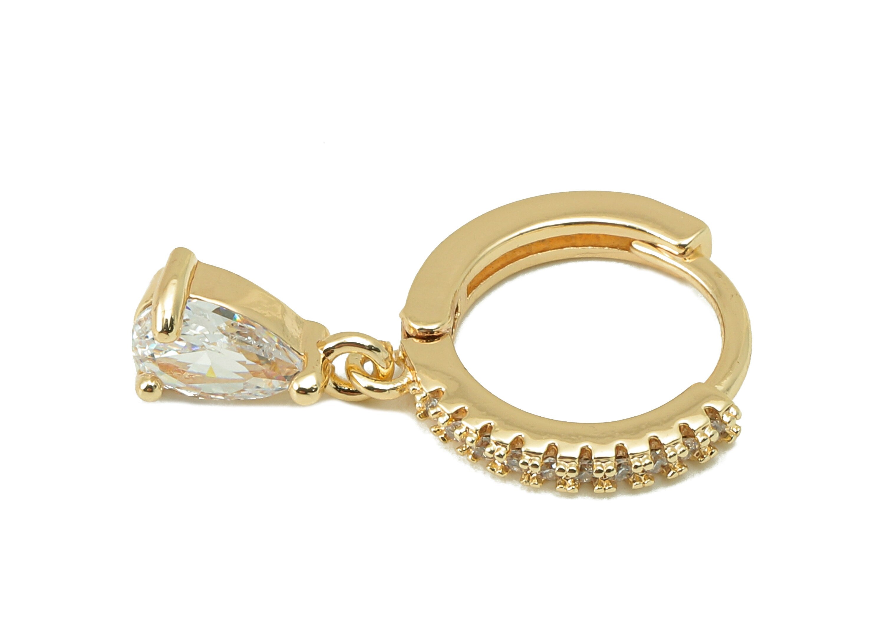 Brass Circle Teardrop Hoop Earring Clasp - Huggie Hoop Earring - Drop Clasp Hoop Earring - 18K Real Gold Plating-21.22x 12.78x1.92mm-RGP5846 - DOMEDBAZAAR