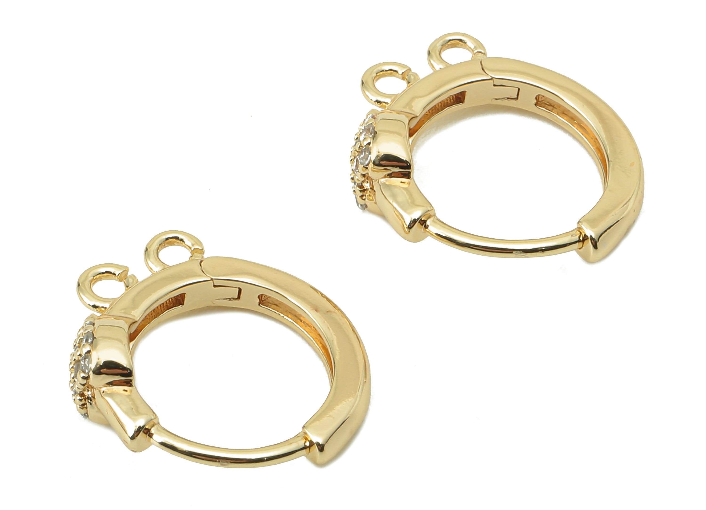 Brass Circle Heart Hoop Earring Clasp - Brass Huggie Hoop With 2 Loop - Clasp Hoop Earring -18K Real Gold Plating-15.54x 13.95x2.1mm-RGP5847 - DOMEDBAZAAR