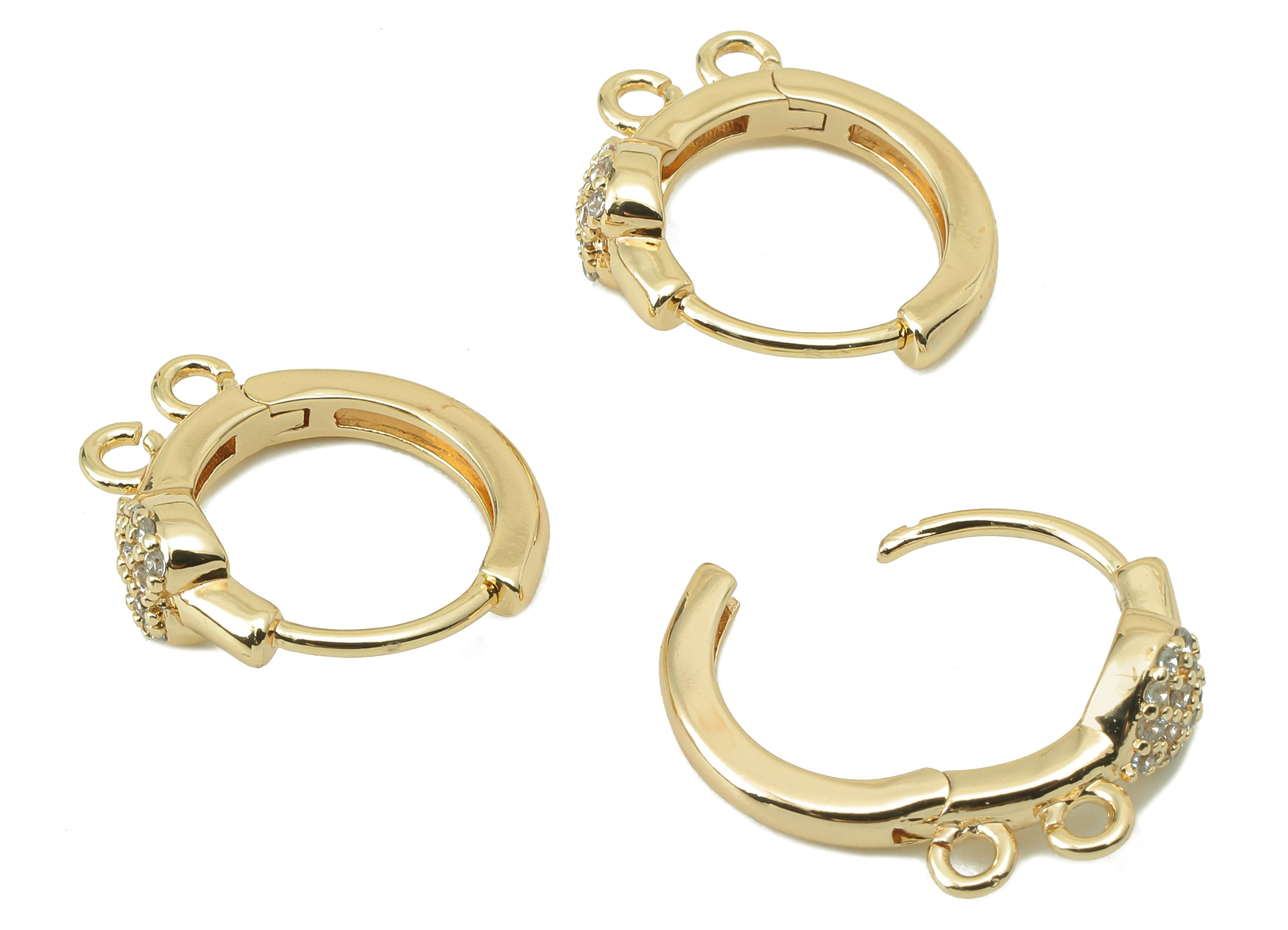 Brass Circle Heart Hoop Earring Clasp - Brass Huggie Hoop With 2 Loop - Clasp Hoop Earring -18K Real Gold Plating-15.54x 13.95x2.1mm-RGP5847 - DOMEDBAZAAR