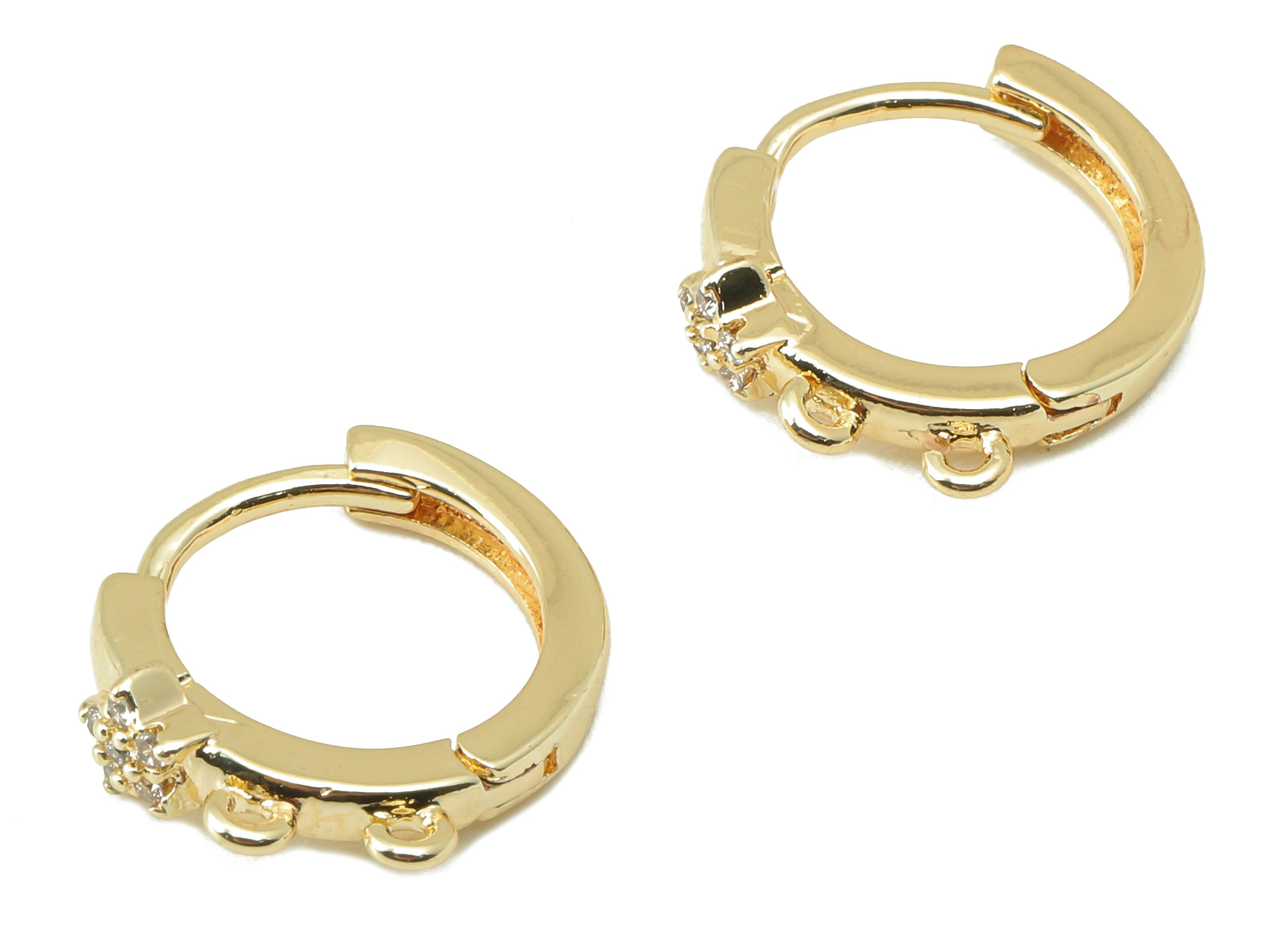 Brass Circle Flower Hoop Earring Clasp - Brass Huggie Hoop With 2 Loop - Clasp Hoop Earring-18K Real Gold Plating-14.69x13.93x1.89mm-RGP5848 - DOMEDBAZAAR