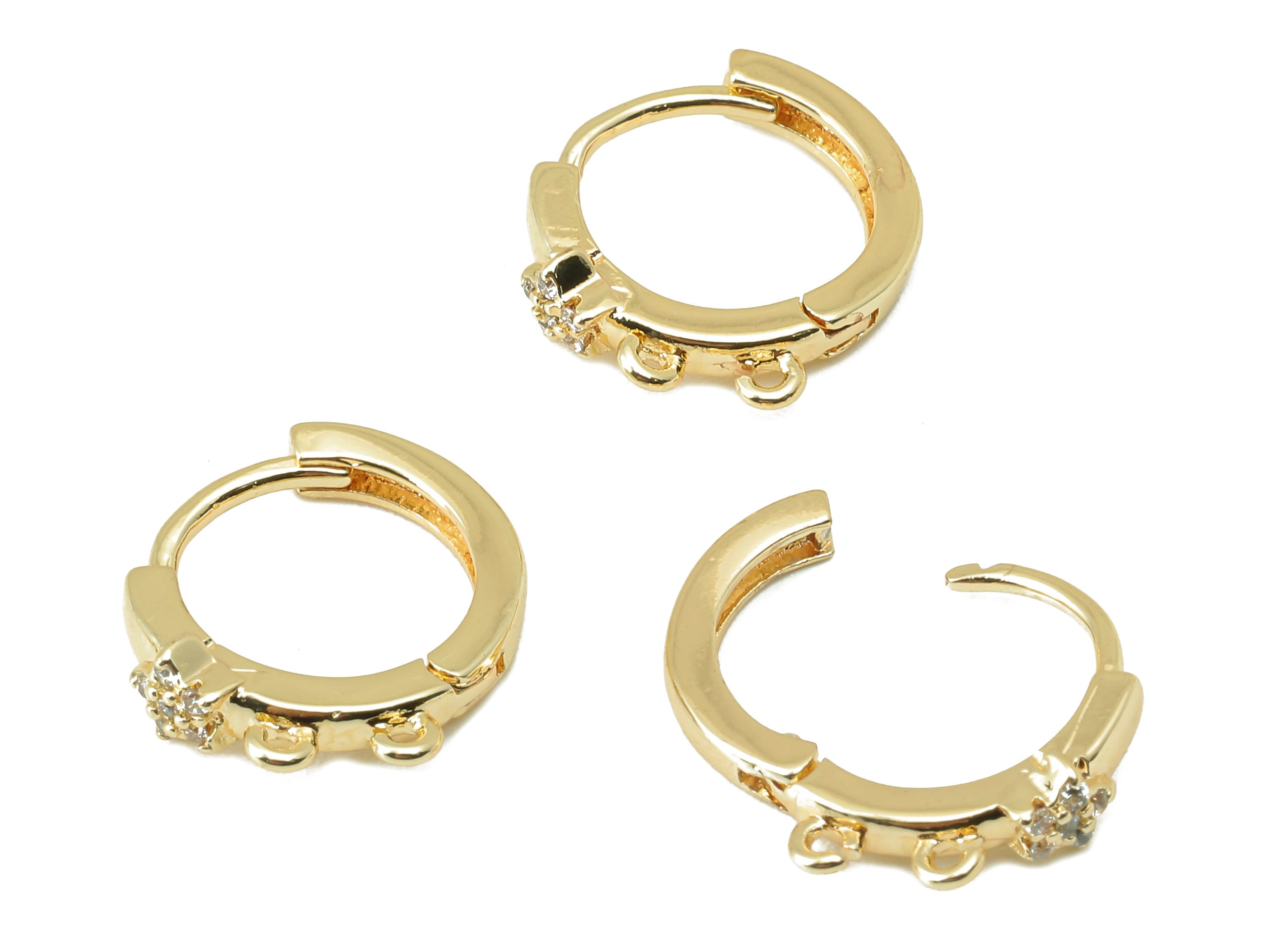 Brass Circle Flower Hoop Earring Clasp - Brass Huggie Hoop With 2 Loop - Clasp Hoop Earring-18K Real Gold Plating-14.69x13.93x1.89mm-RGP5848 - DOMEDBAZAAR