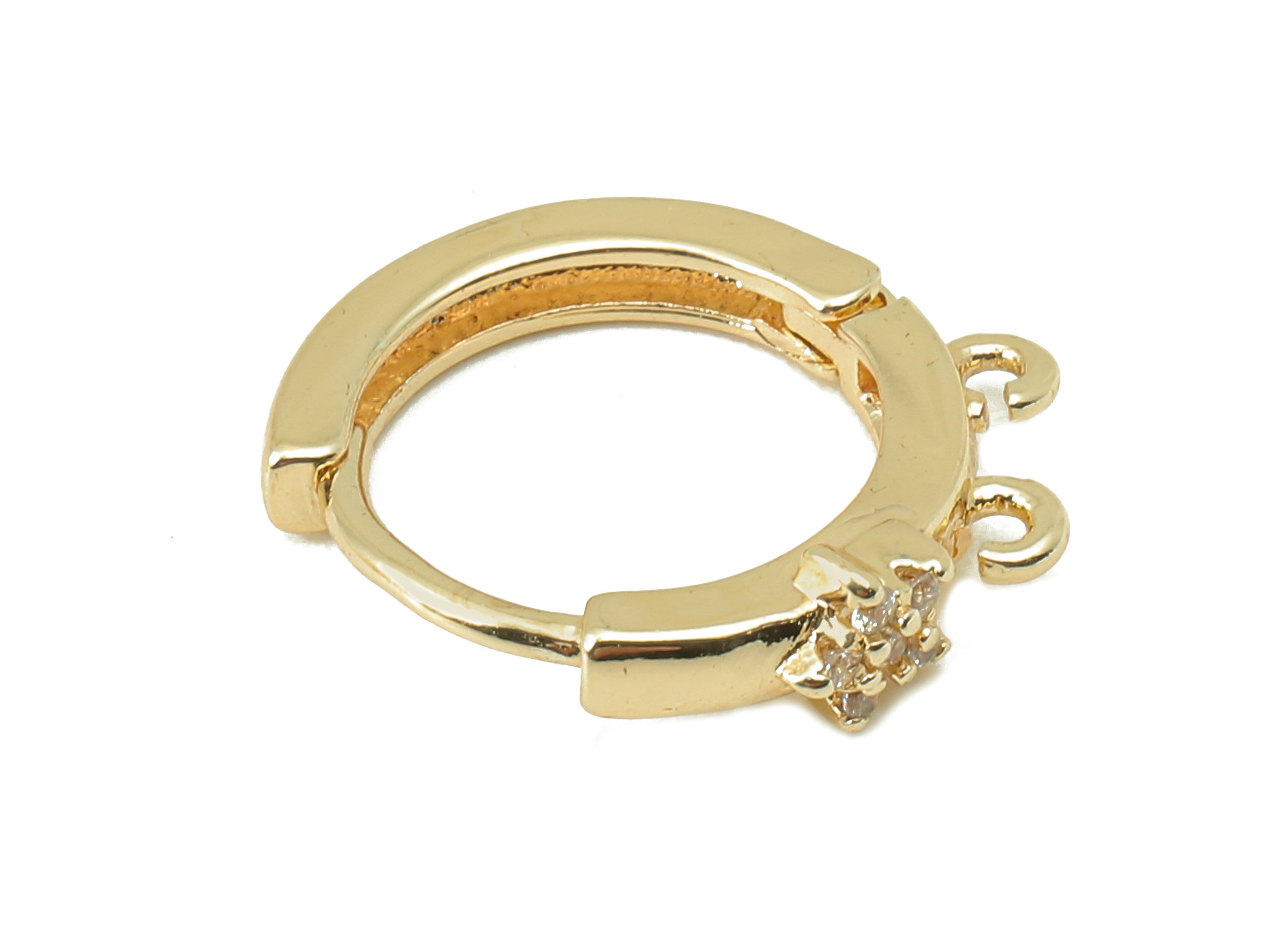Brass Circle Flower Hoop Earring Clasp - Brass Huggie Hoop With 2 Loop - Clasp Hoop Earring-18K Real Gold Plating-14.69x13.93x1.89mm-RGP5848 - DOMEDBAZAAR