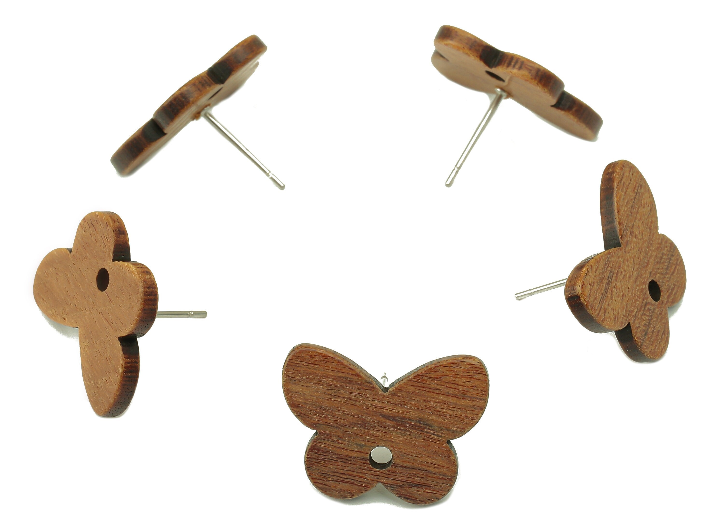 Mahogany Wood Butterfly Earring Stud - Brown Mahogany Wood Animal Earring Post With a Hole - 316 Stainless Steel - 19.6x14.6x2.37mm - BB1298 - DOMEDBAZAAR